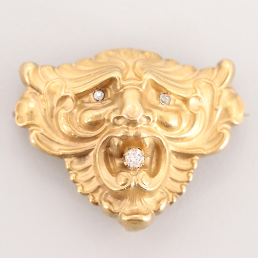18K Yellow Gold Diamond Figural Converter Brooch or Pendant