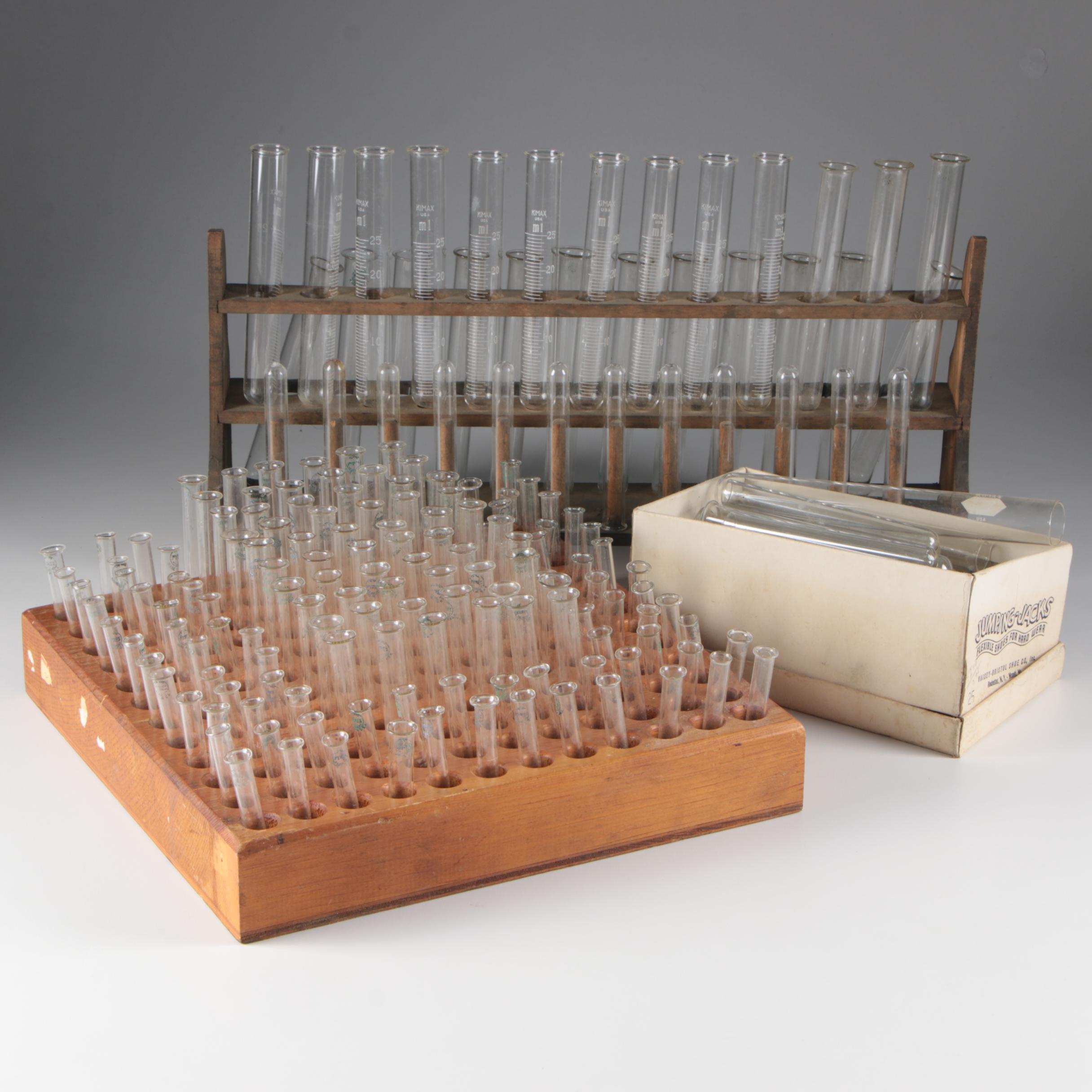 Kimax and Pyrex Test Tubes with Wooden Racks