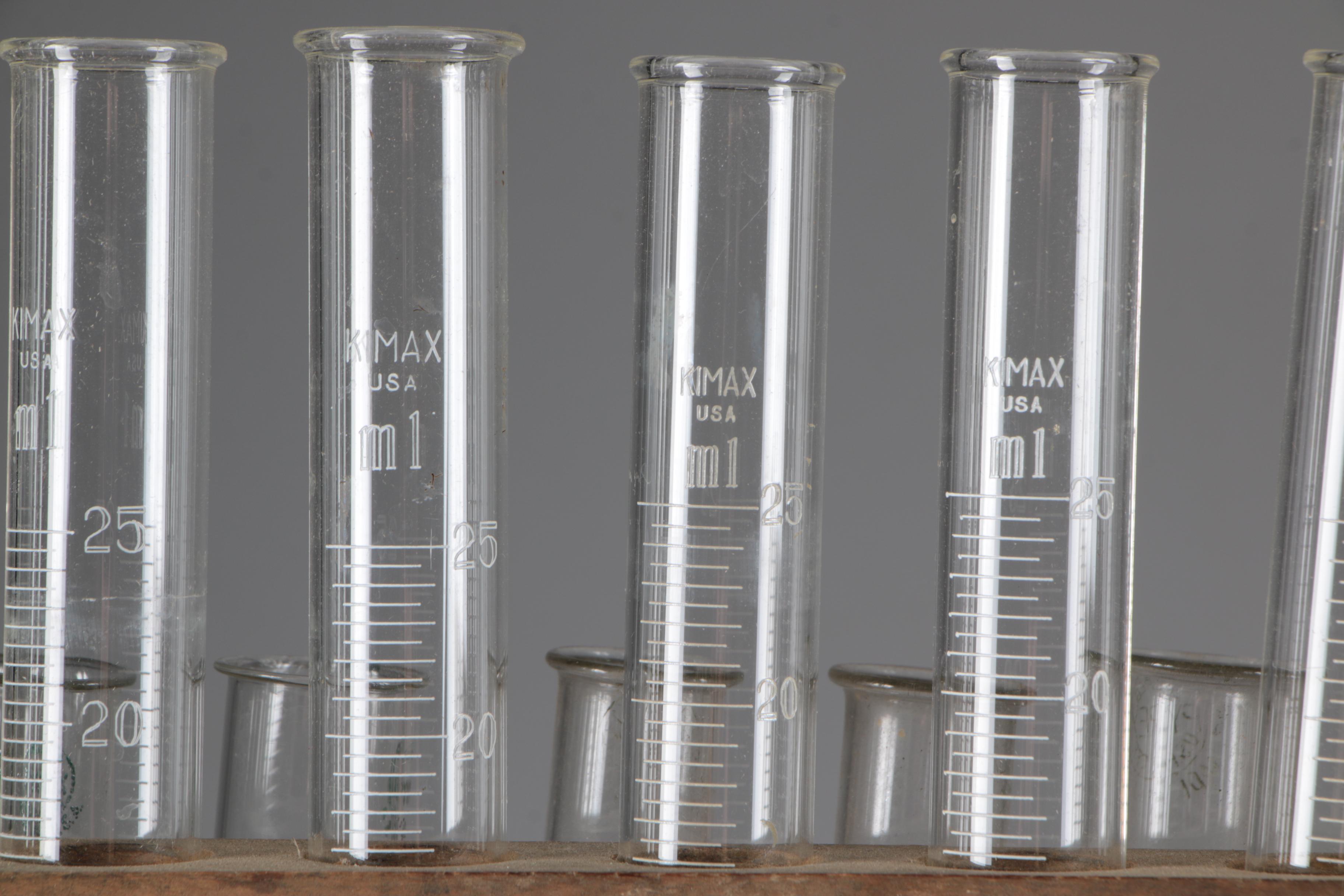 Kimax and Pyrex Test Tubes with Wooden Racks