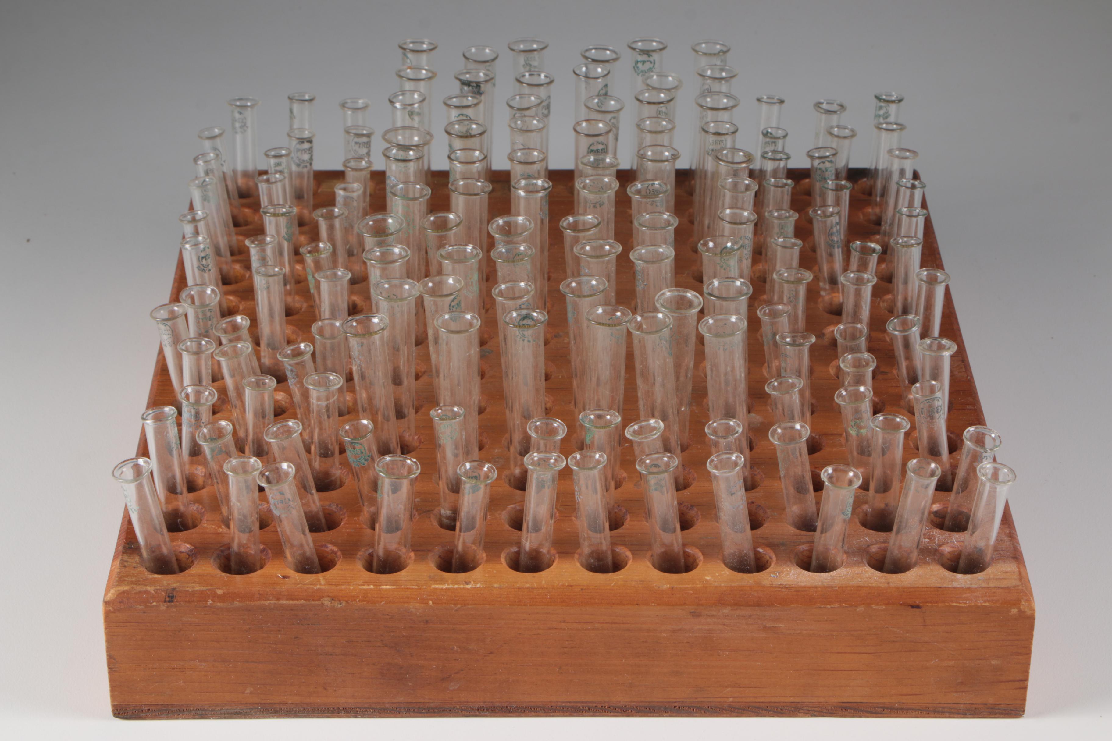 Kimax and Pyrex Test Tubes with Wooden Racks