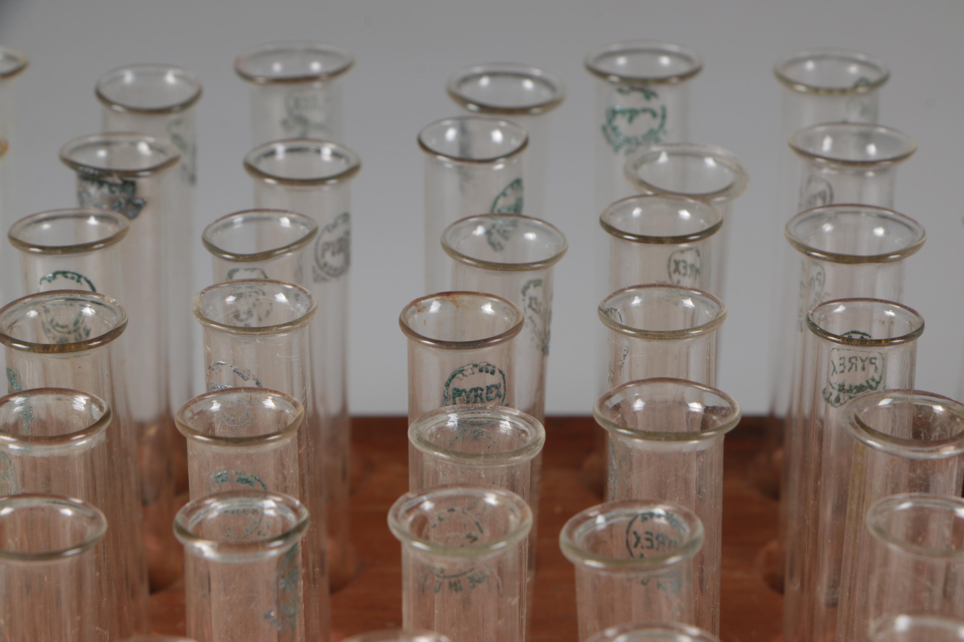 Kimax and Pyrex Test Tubes with Wooden Racks