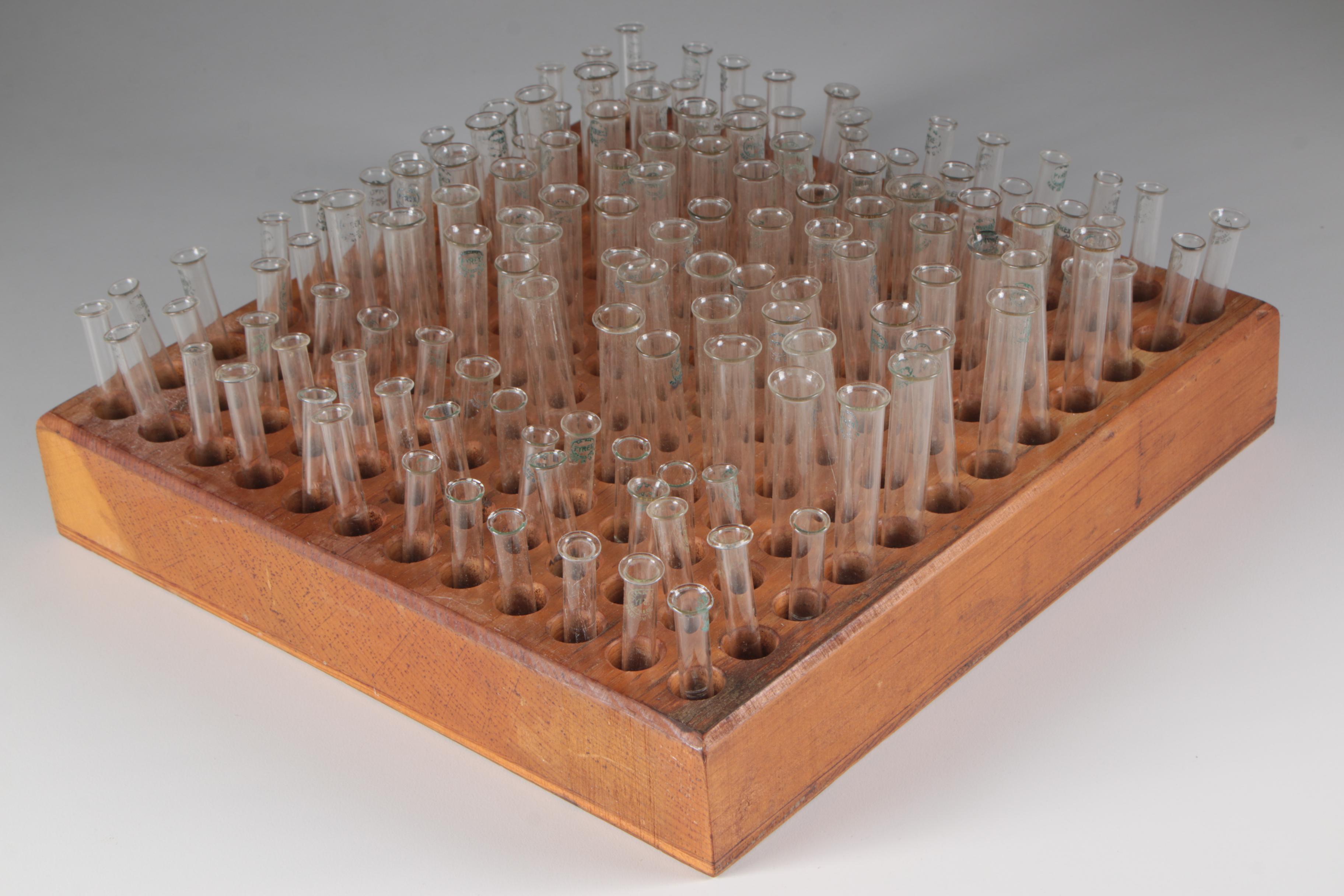 Kimax and Pyrex Test Tubes with Wooden Racks