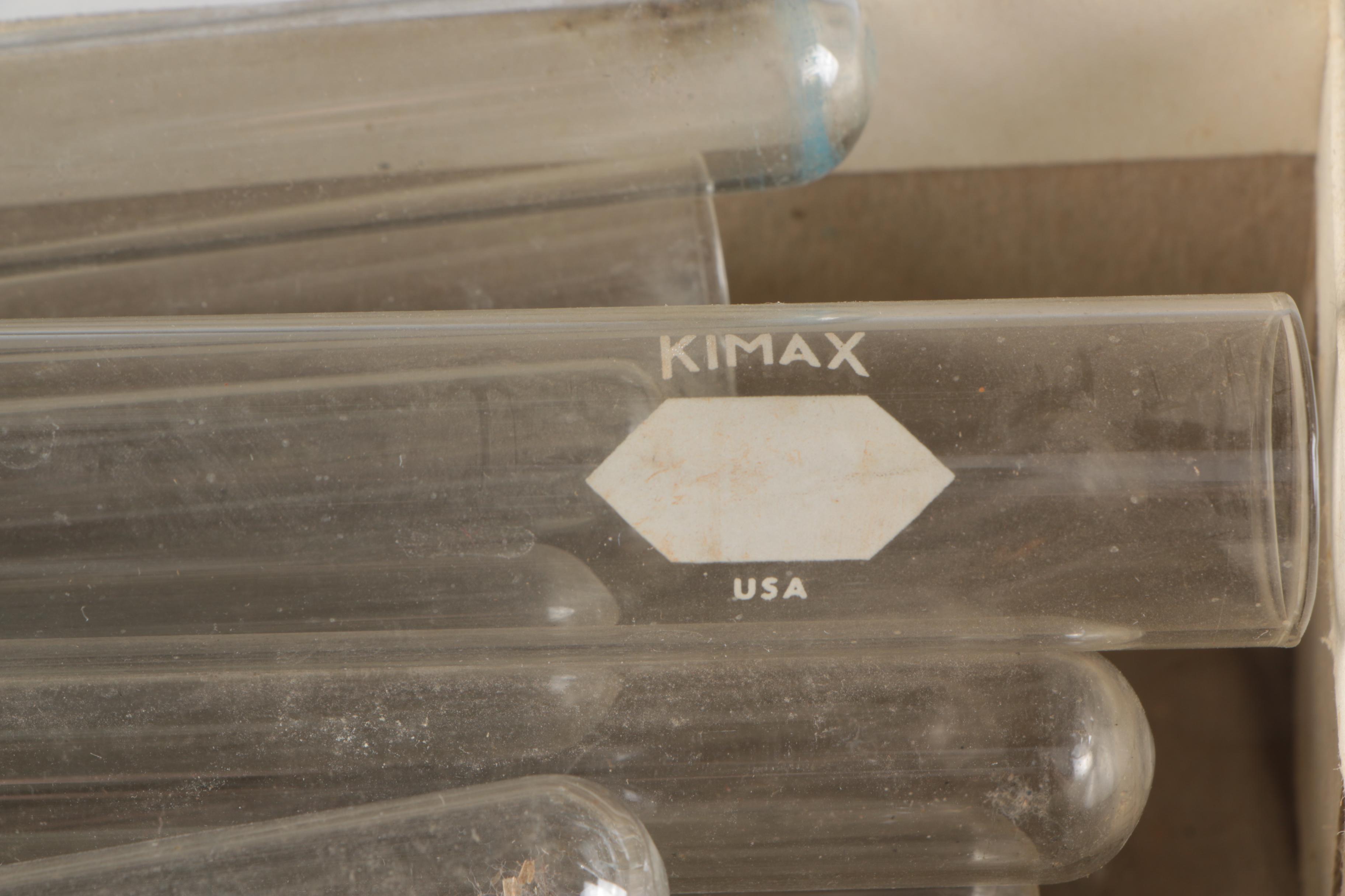Kimax and Pyrex Test Tubes with Wooden Racks