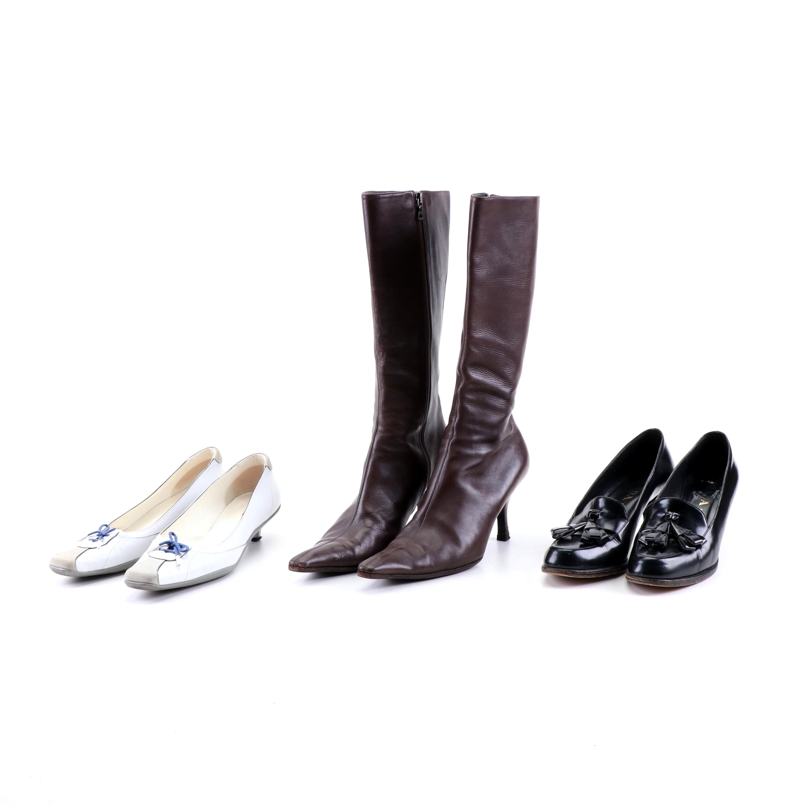 Prada High-Heeled Leather Boots and Shoes