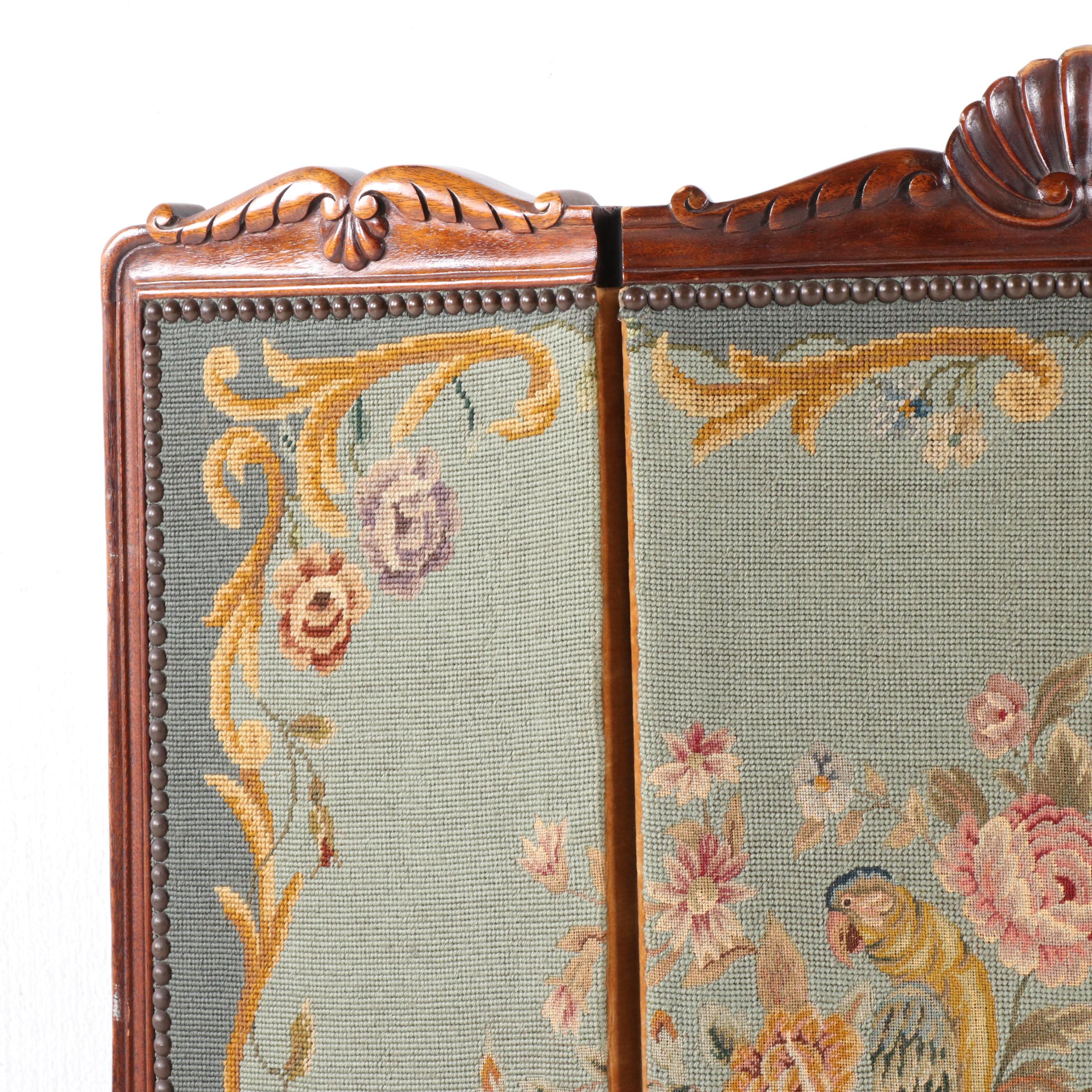 French Provincial Style Mahogany and Needlepoint Fireplace Screen