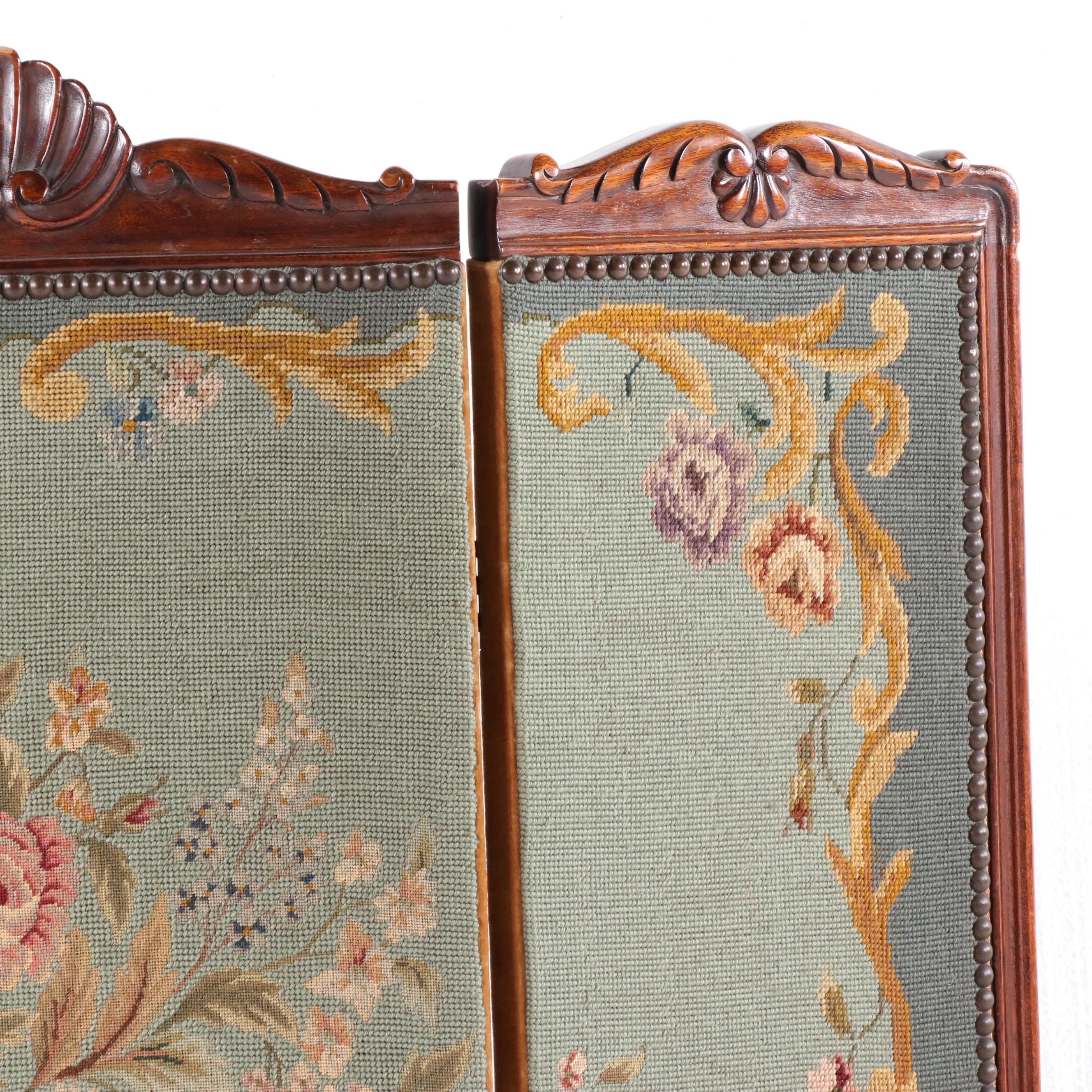 French Provincial Style Mahogany and Needlepoint Fireplace Screen