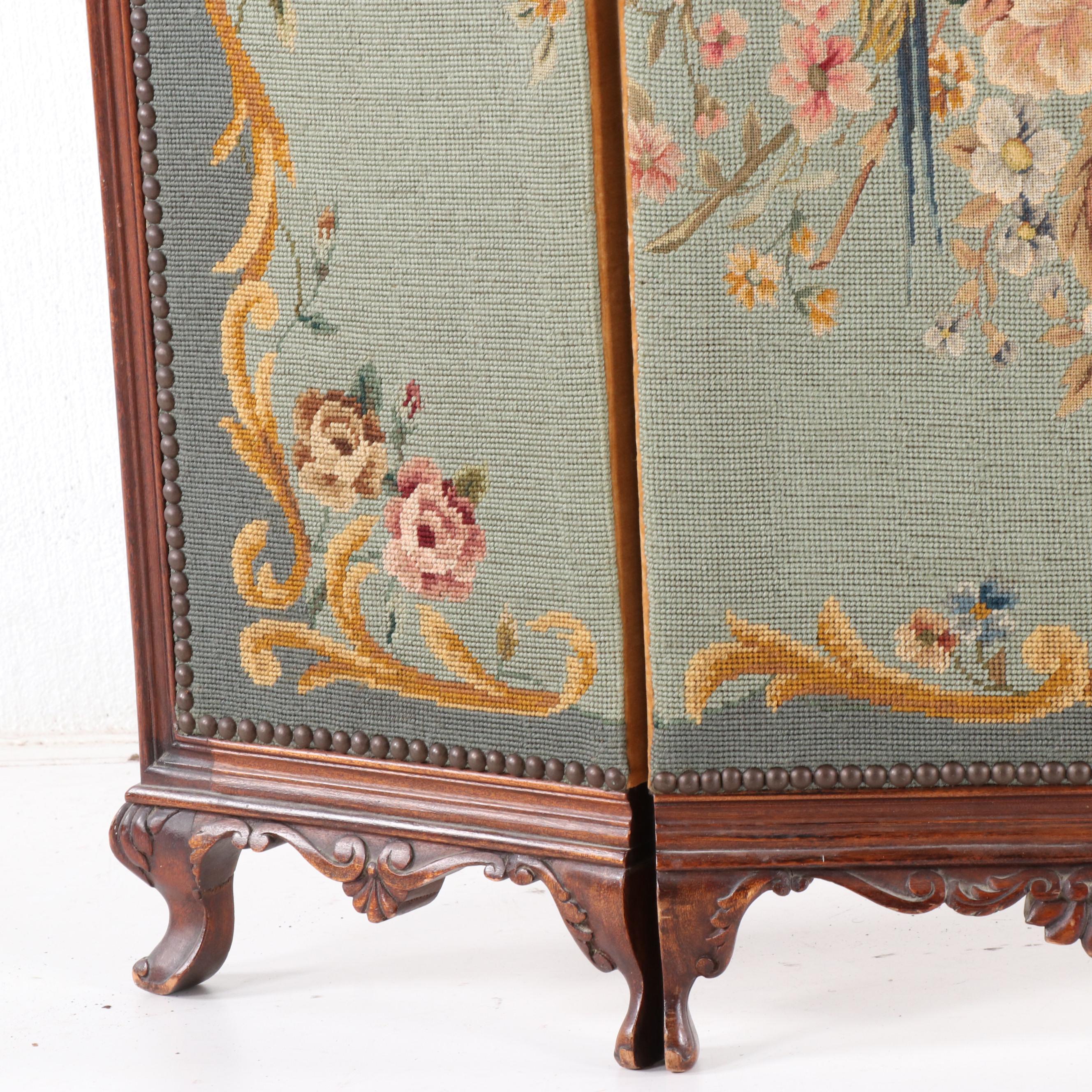 French Provincial Style Mahogany and Needlepoint Fireplace Screen