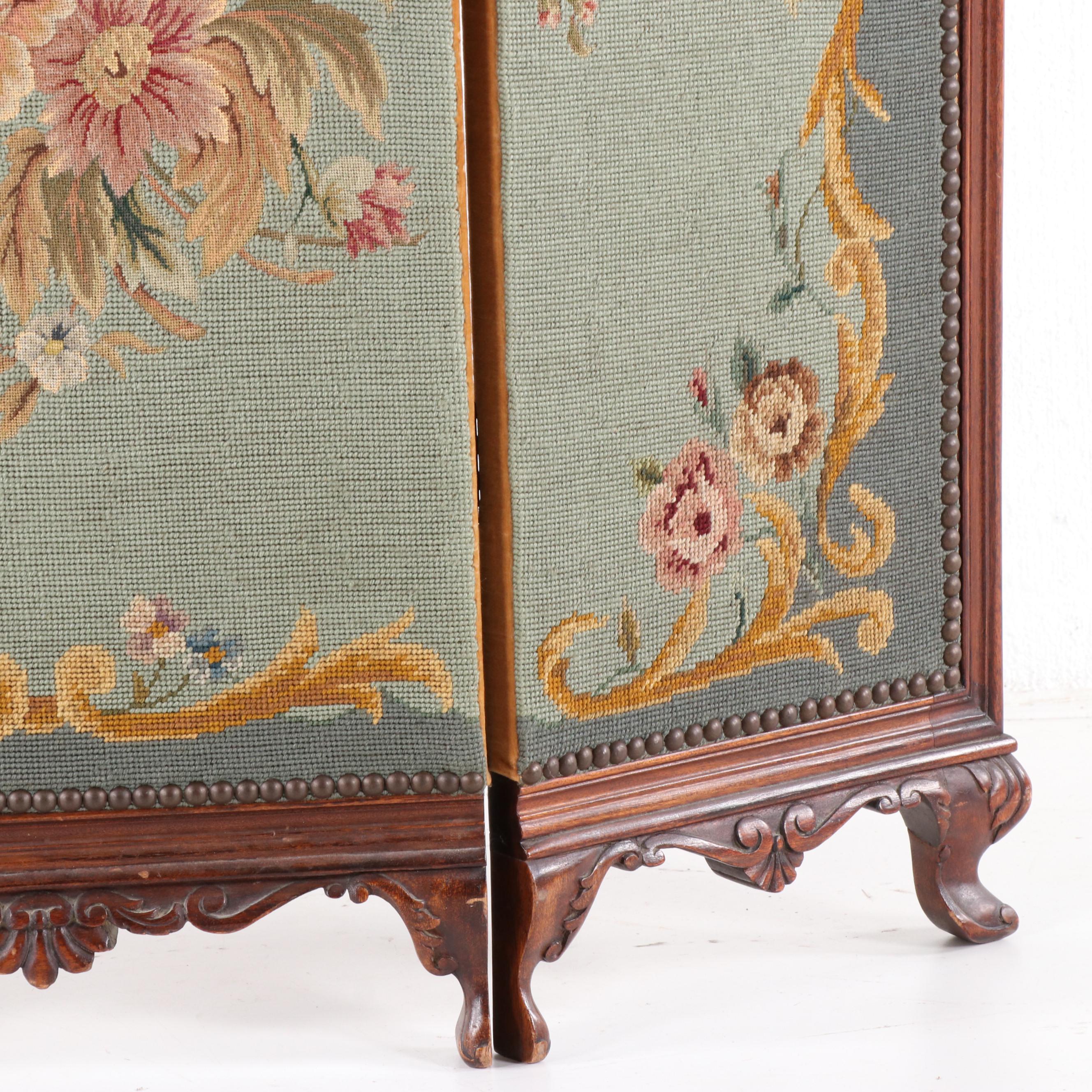 French Provincial Style Mahogany and Needlepoint Fireplace Screen