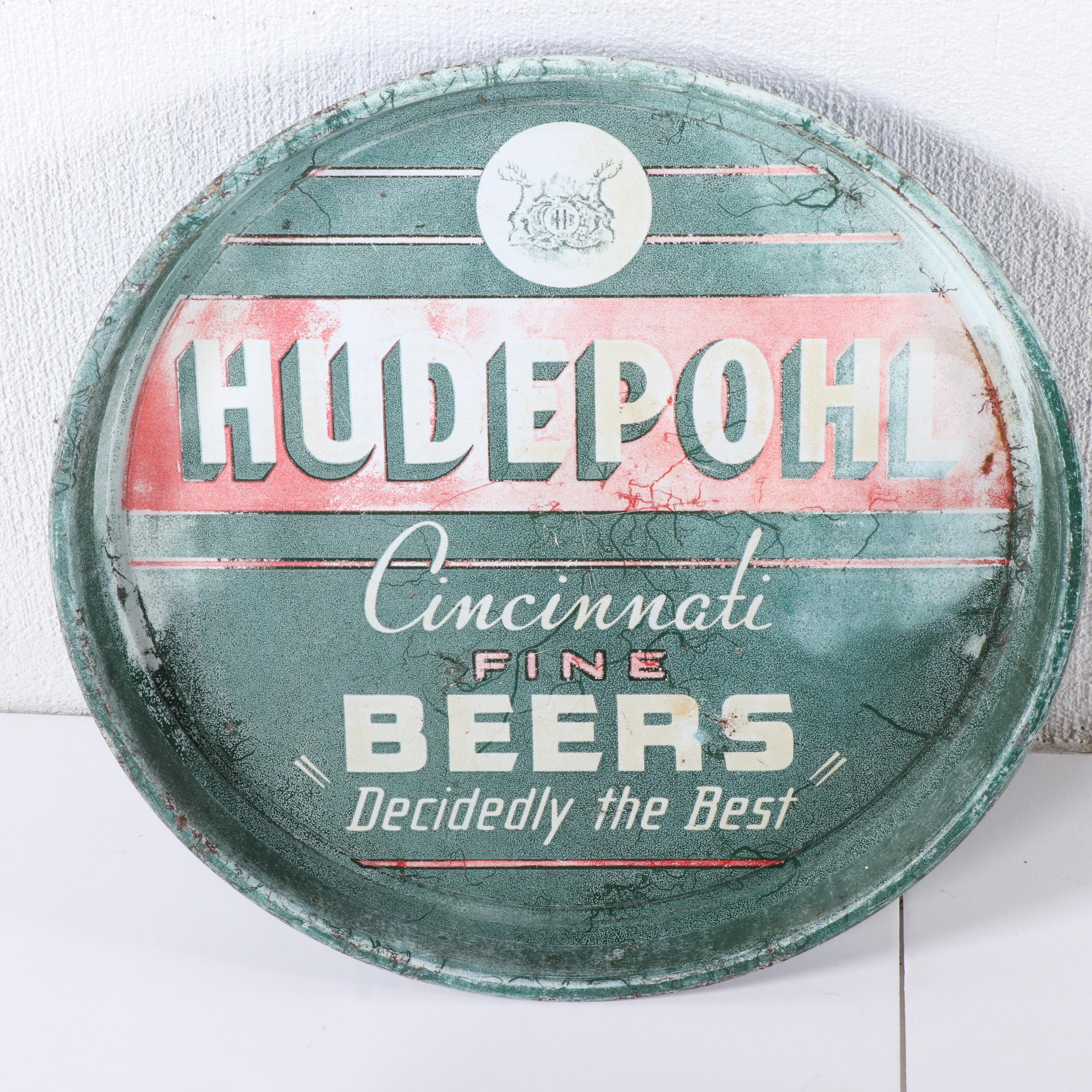 Hudepohl Beer Tray with Lotus Club Sour Mash Whiskey Crate, Vintage