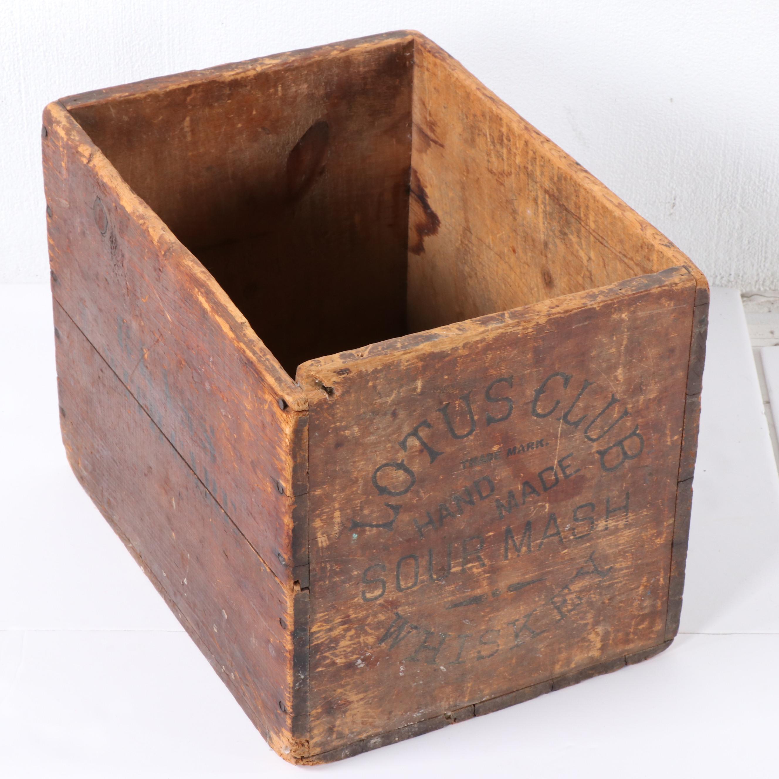 Hudepohl Beer Tray with Lotus Club Sour Mash Whiskey Crate, Vintage