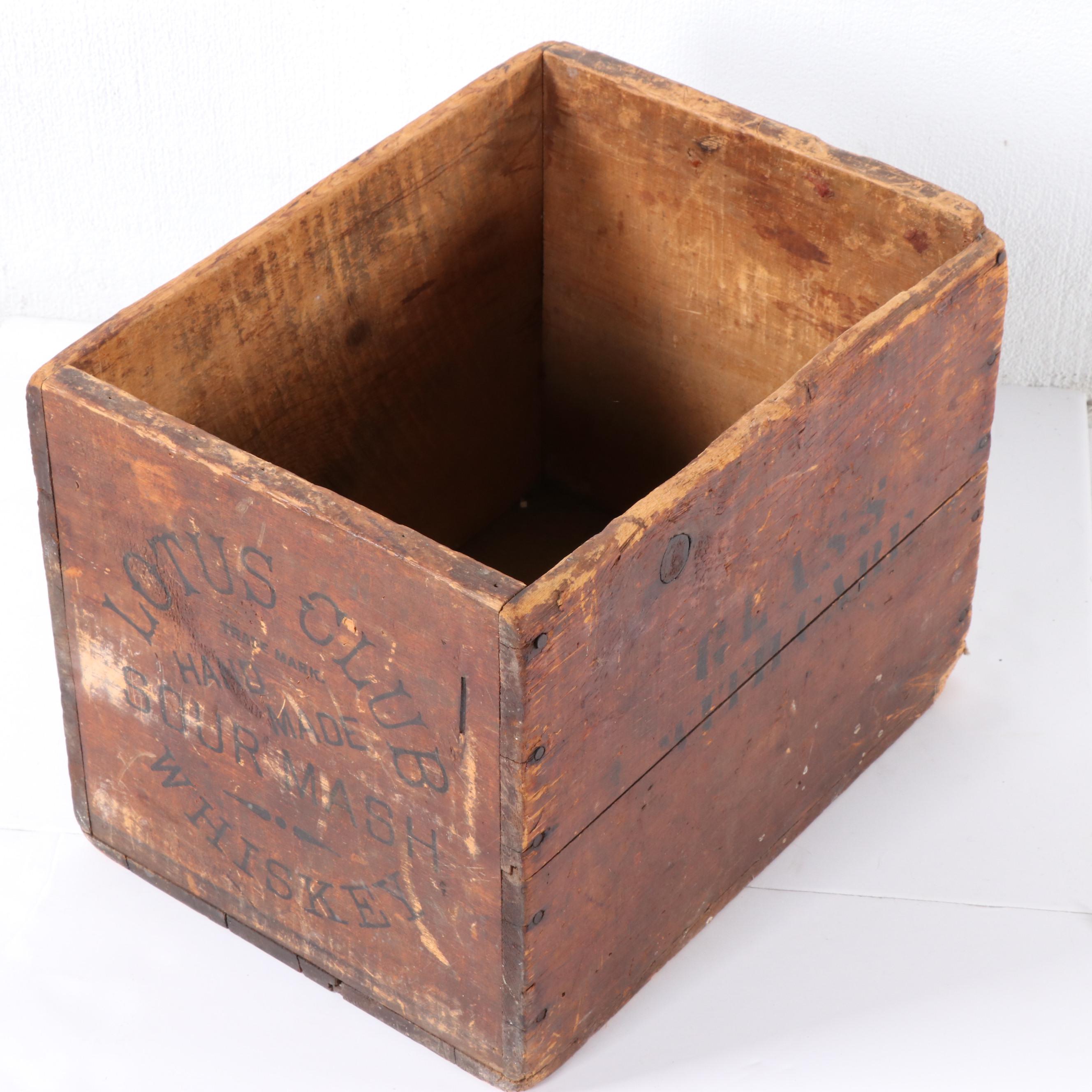 Hudepohl Beer Tray with Lotus Club Sour Mash Whiskey Crate, Vintage