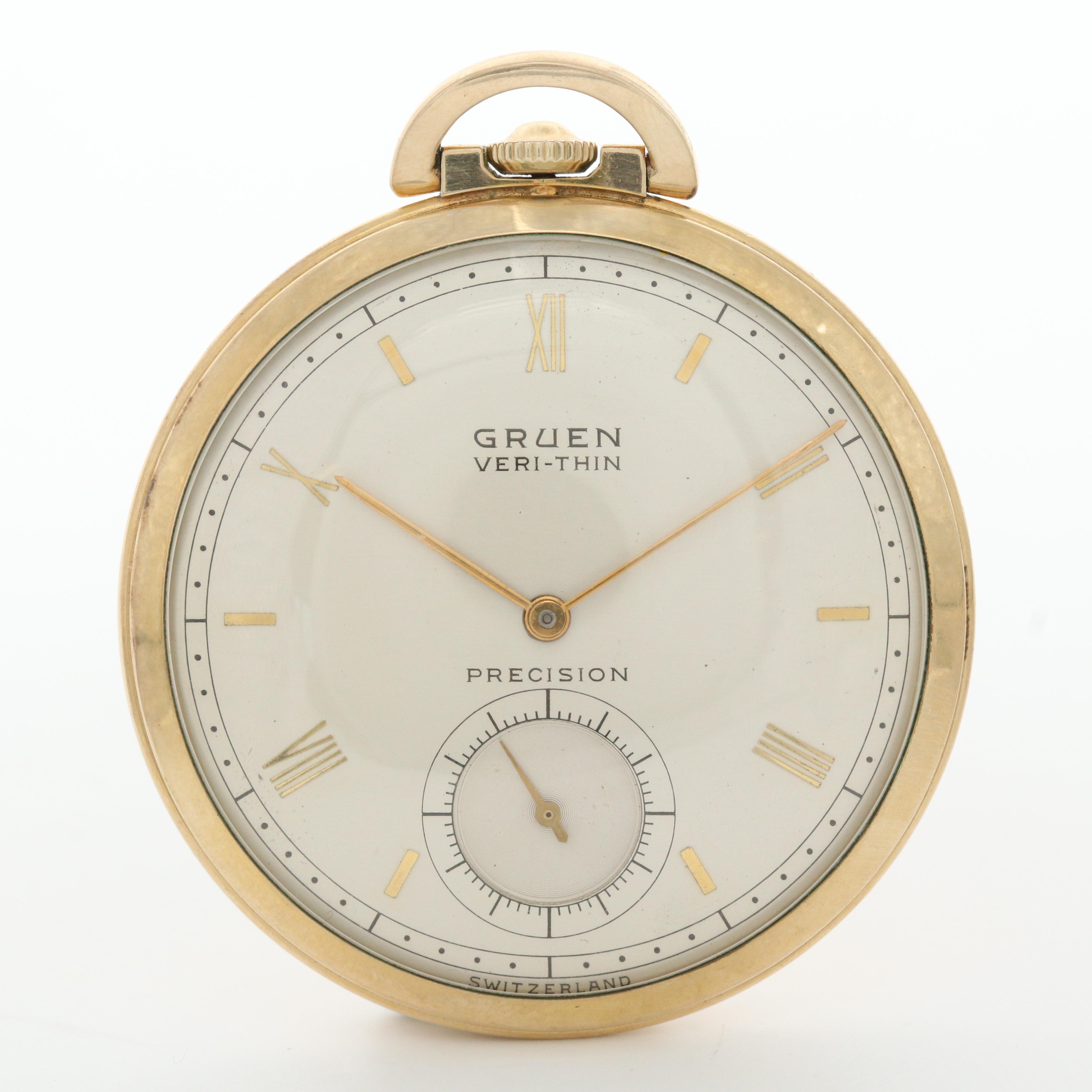 Vintage Gruen Veri - Thin 10K Gold Filled Pocket Watch, 1947