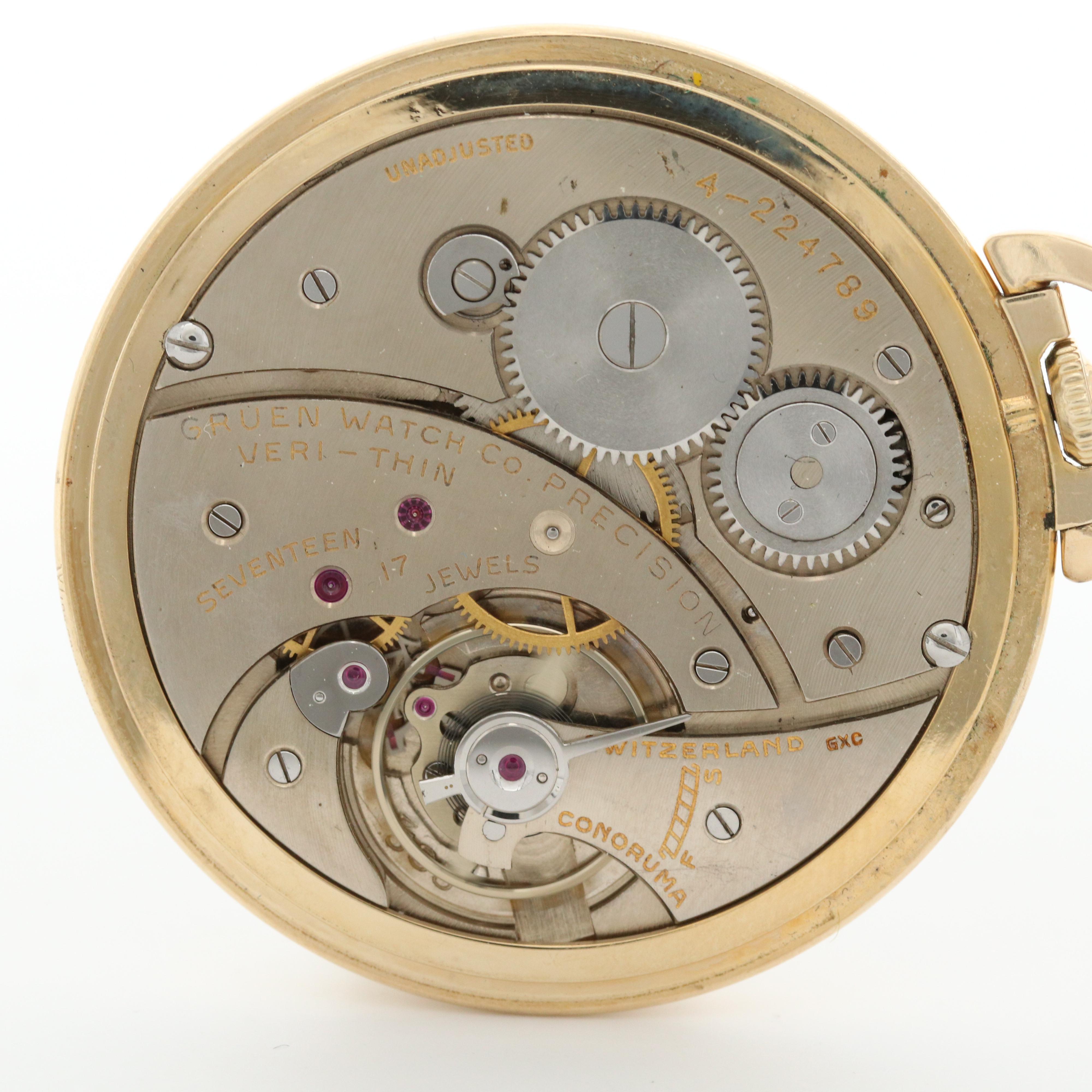 Vintage Gruen Veri - Thin 10K Gold Filled Pocket Watch, 1947