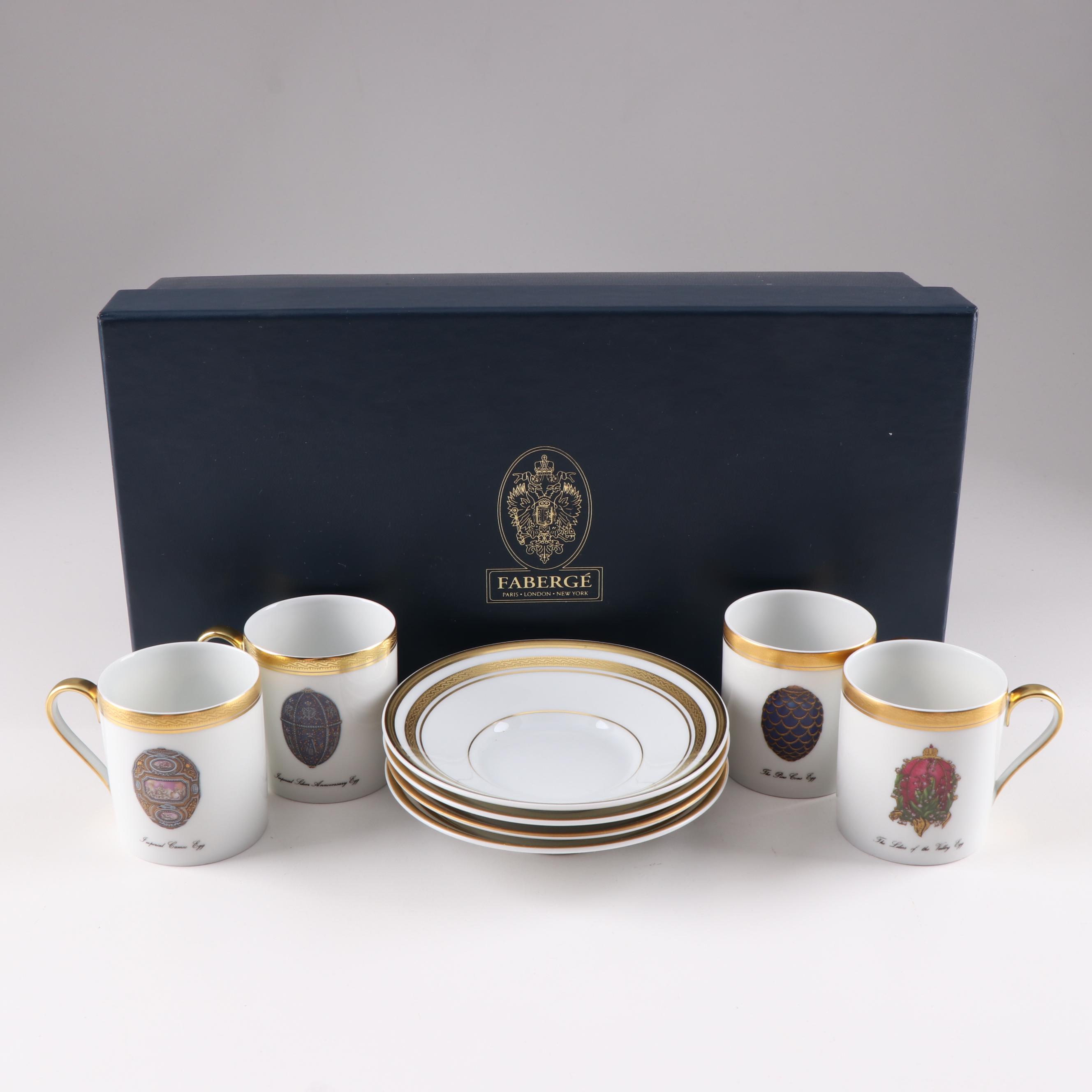 Fabergé Limoges Porcelain Demitasse Cups and Saucers