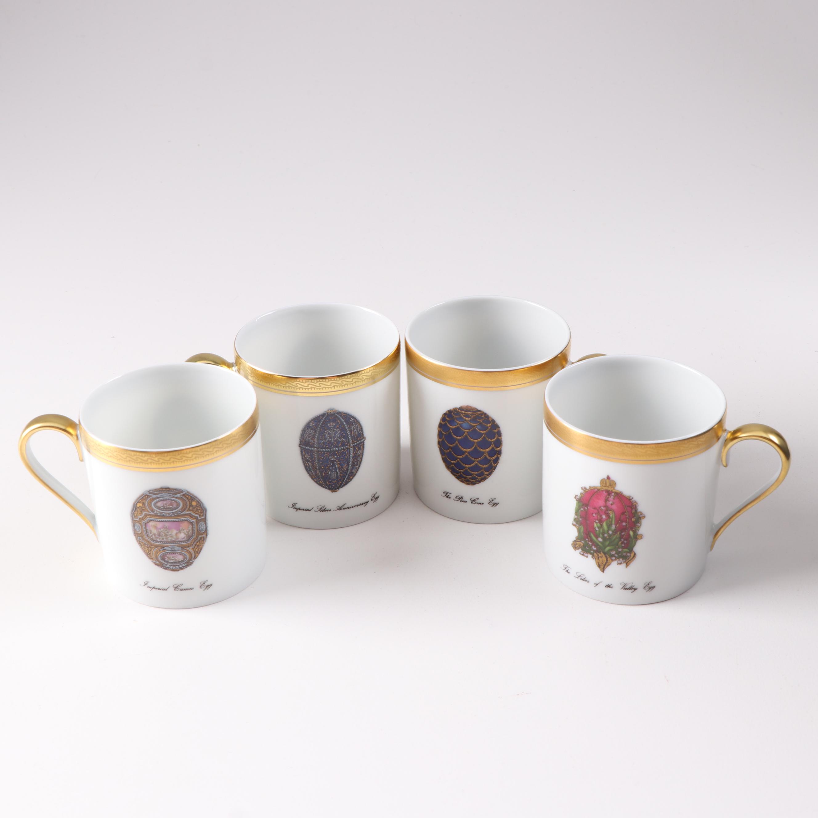 Fabergé Limoges Porcelain Demitasse Cups and Saucers
