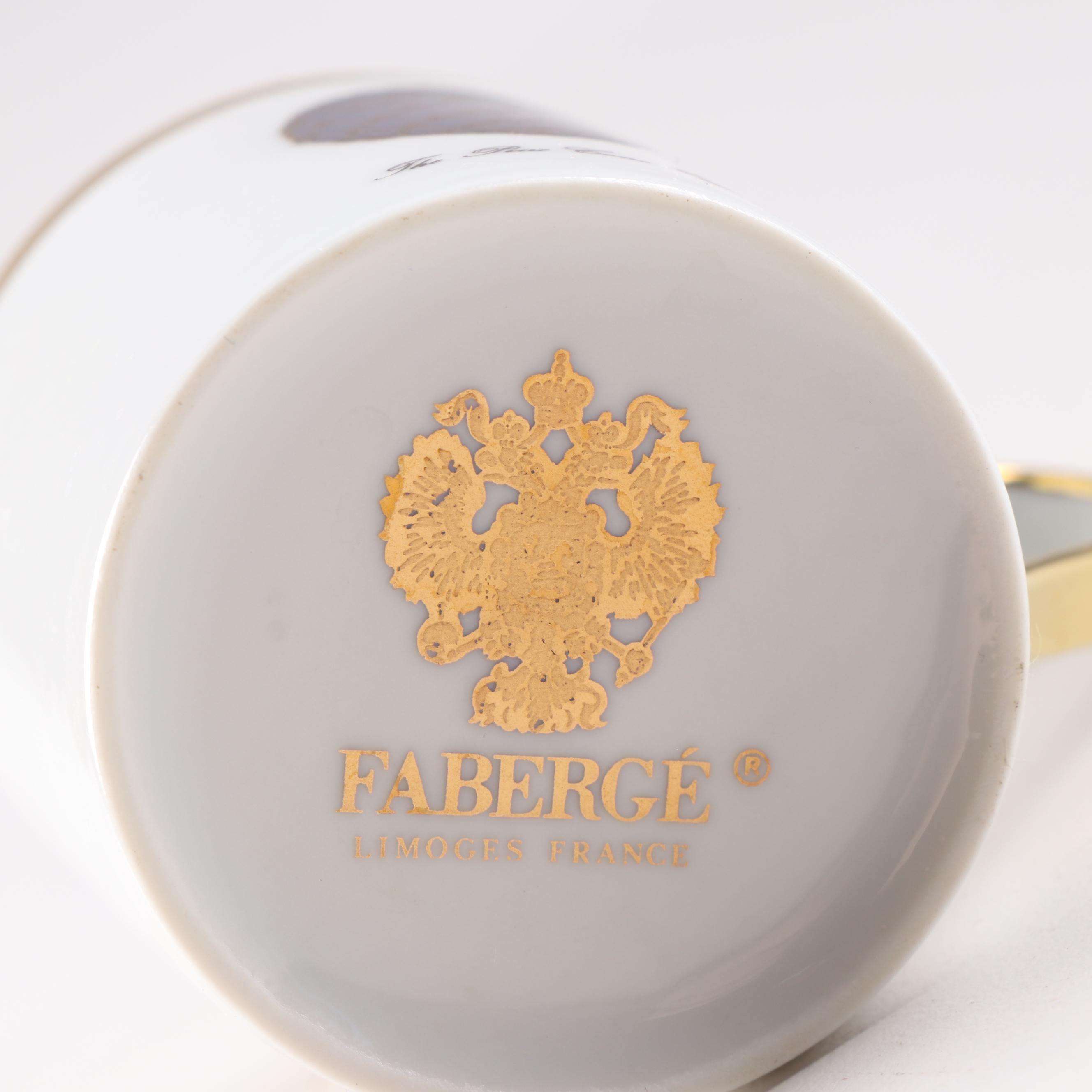 Fabergé Limoges Porcelain Demitasse Cups and Saucers