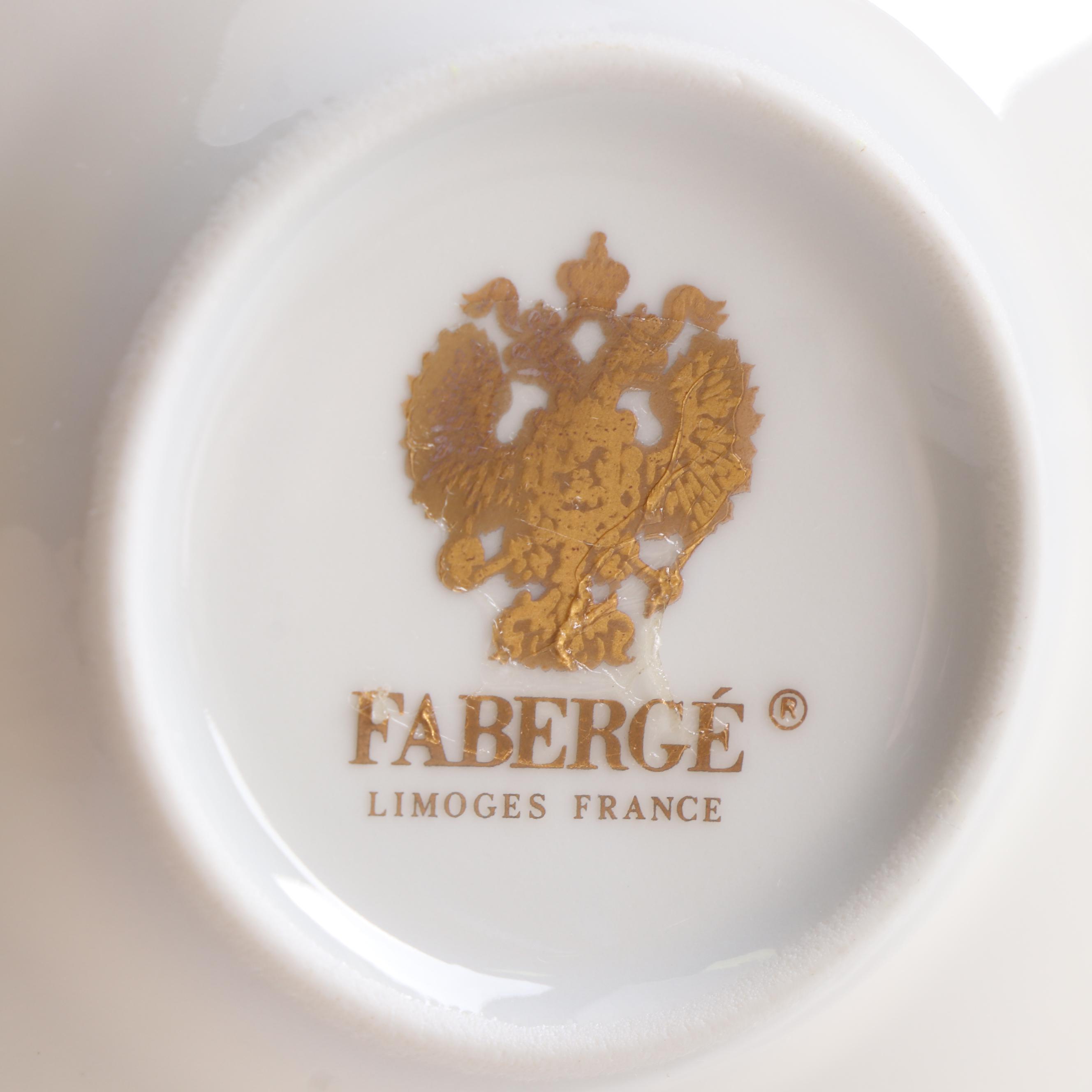 Fabergé Limoges Porcelain Demitasse Cups and Saucers