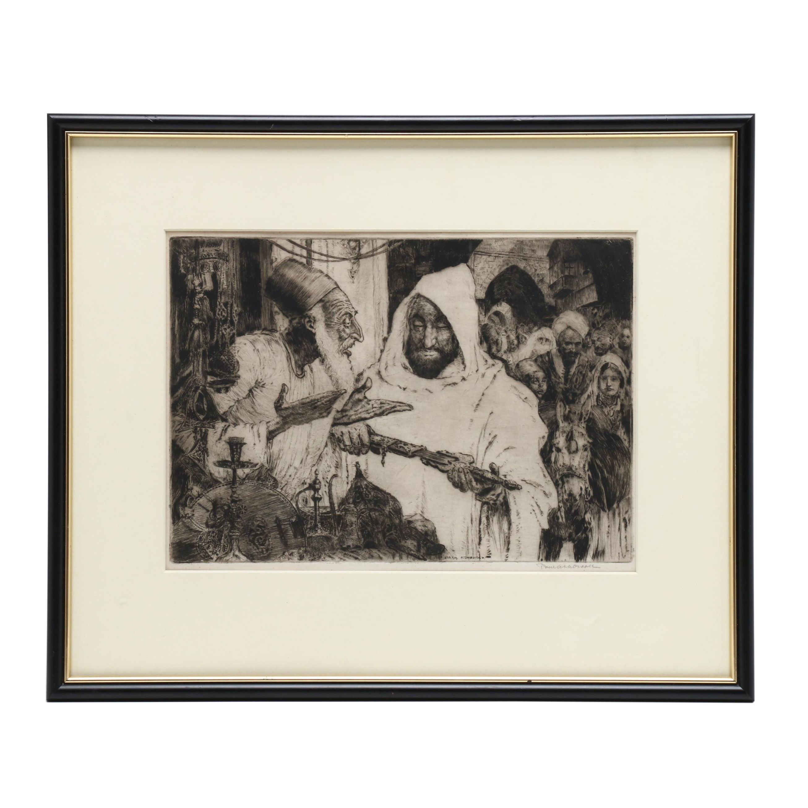 Paul Ashbrook Etching of Middle Eastern Market Scene