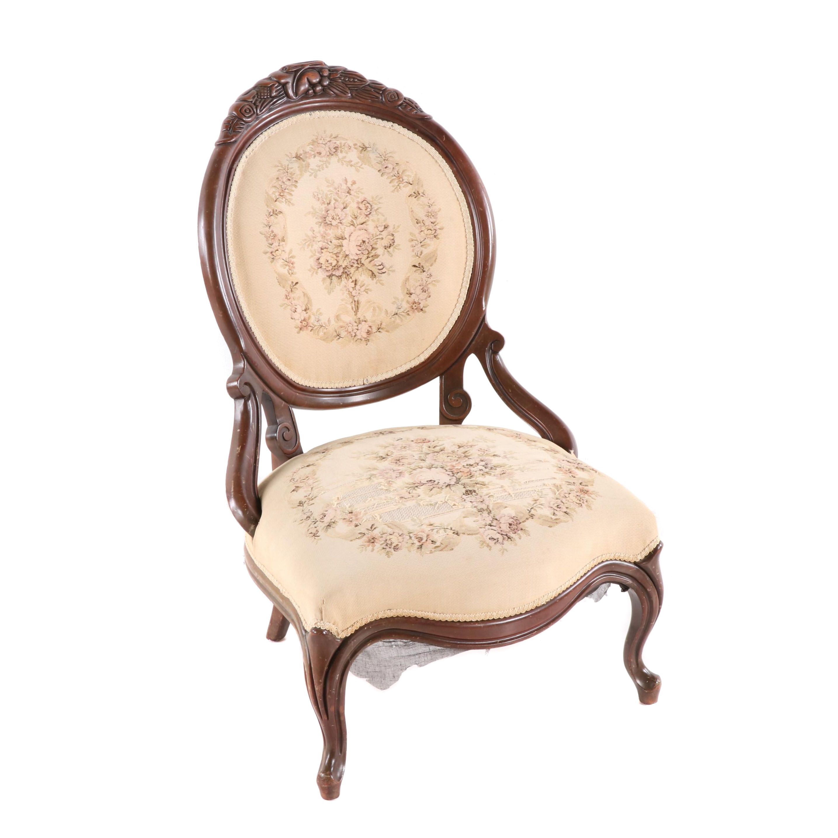 Victorian Style Walnut-Stained Parlor Chair, 20th Century