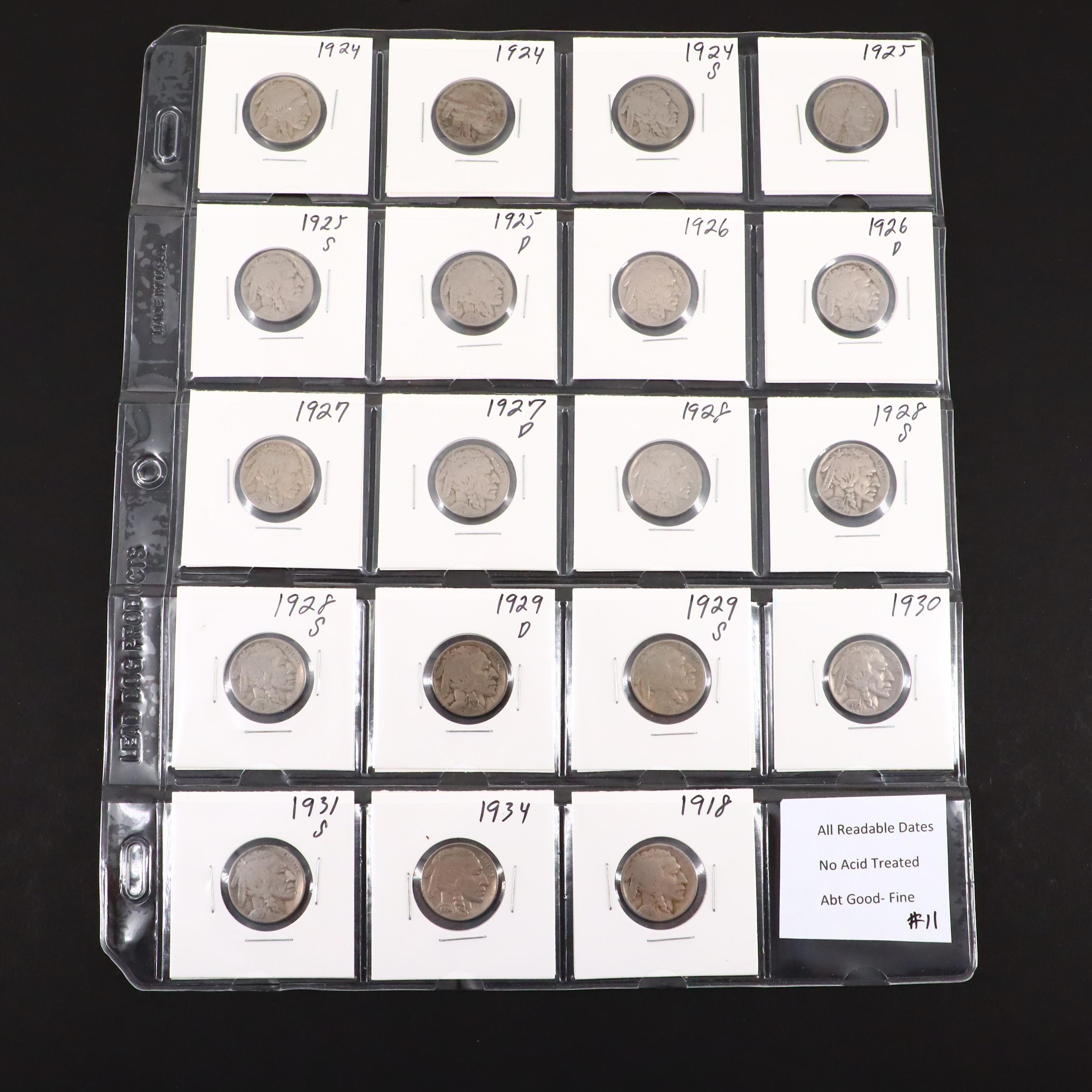 Nineteen Various Buffalo Nickels Ranging from 1918-1934