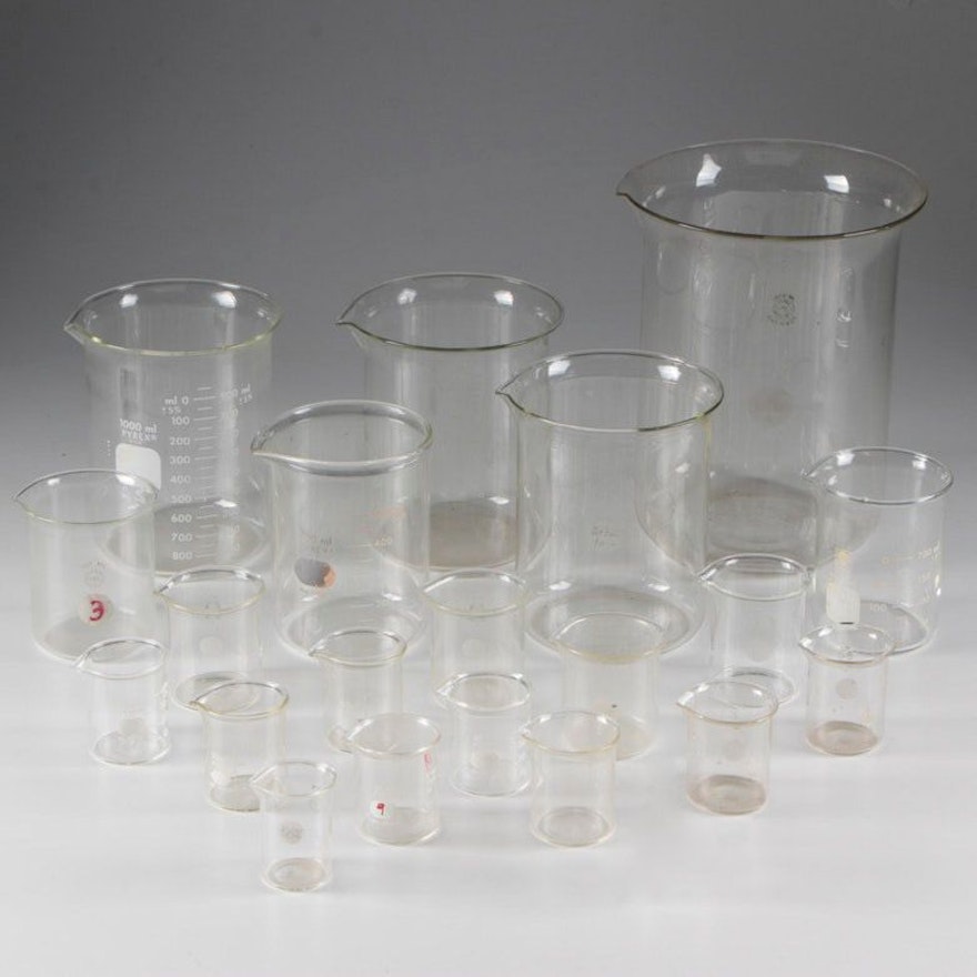 Glass Beakers including Pyrex and Bomex