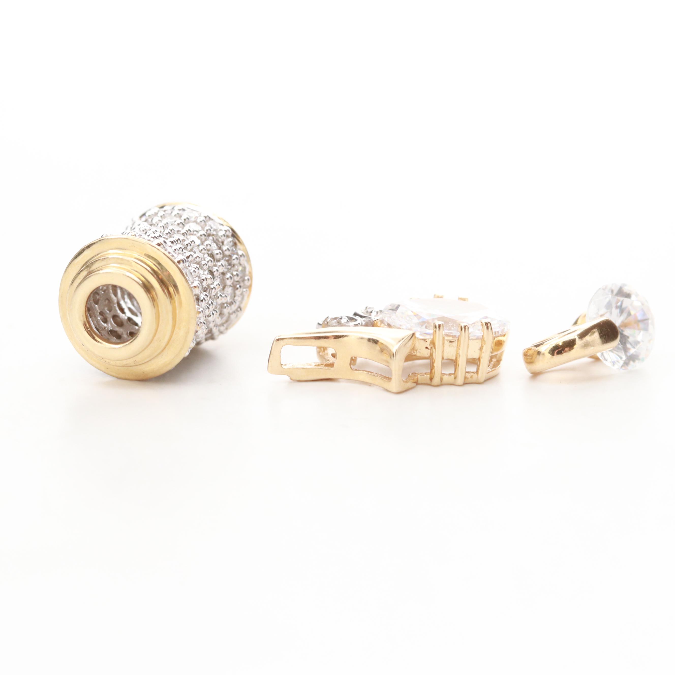 14K Yellow Gold Necklace with Diamond and Cubic Zirconia Pendants