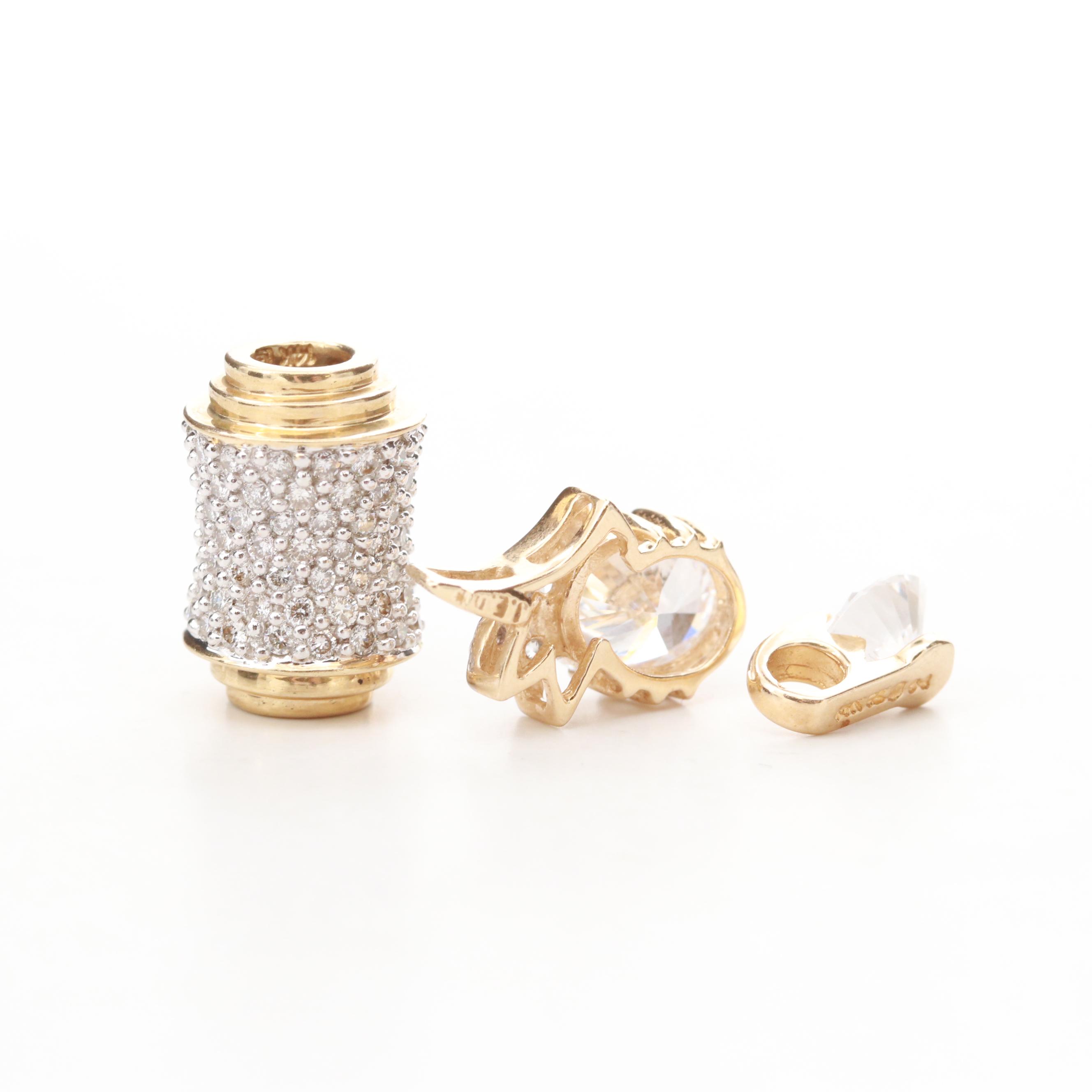 14K Yellow Gold Necklace with Diamond and Cubic Zirconia Pendants