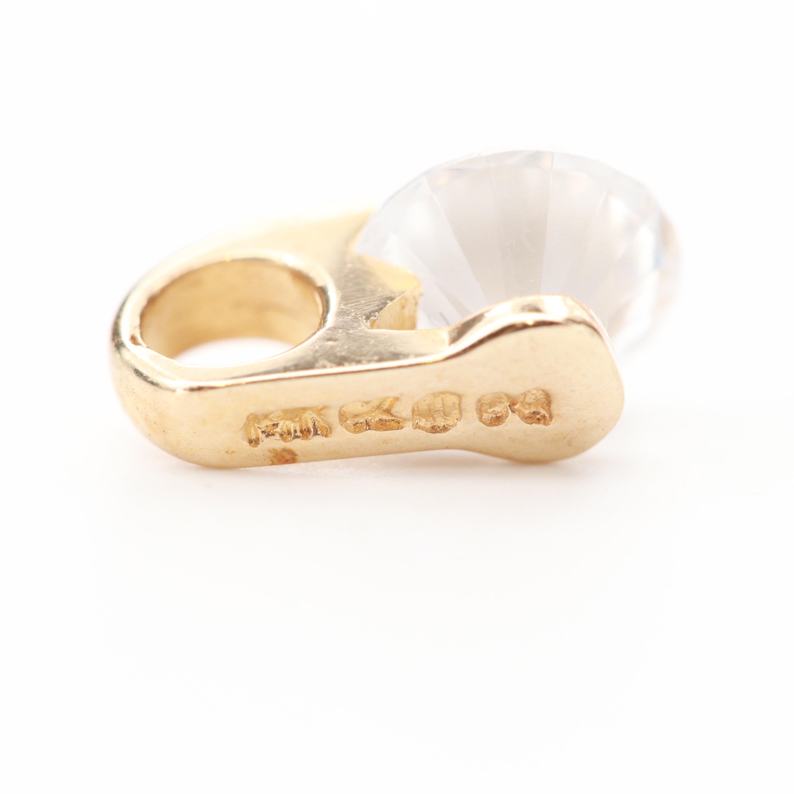 14K Yellow Gold Necklace with Diamond and Cubic Zirconia Pendants