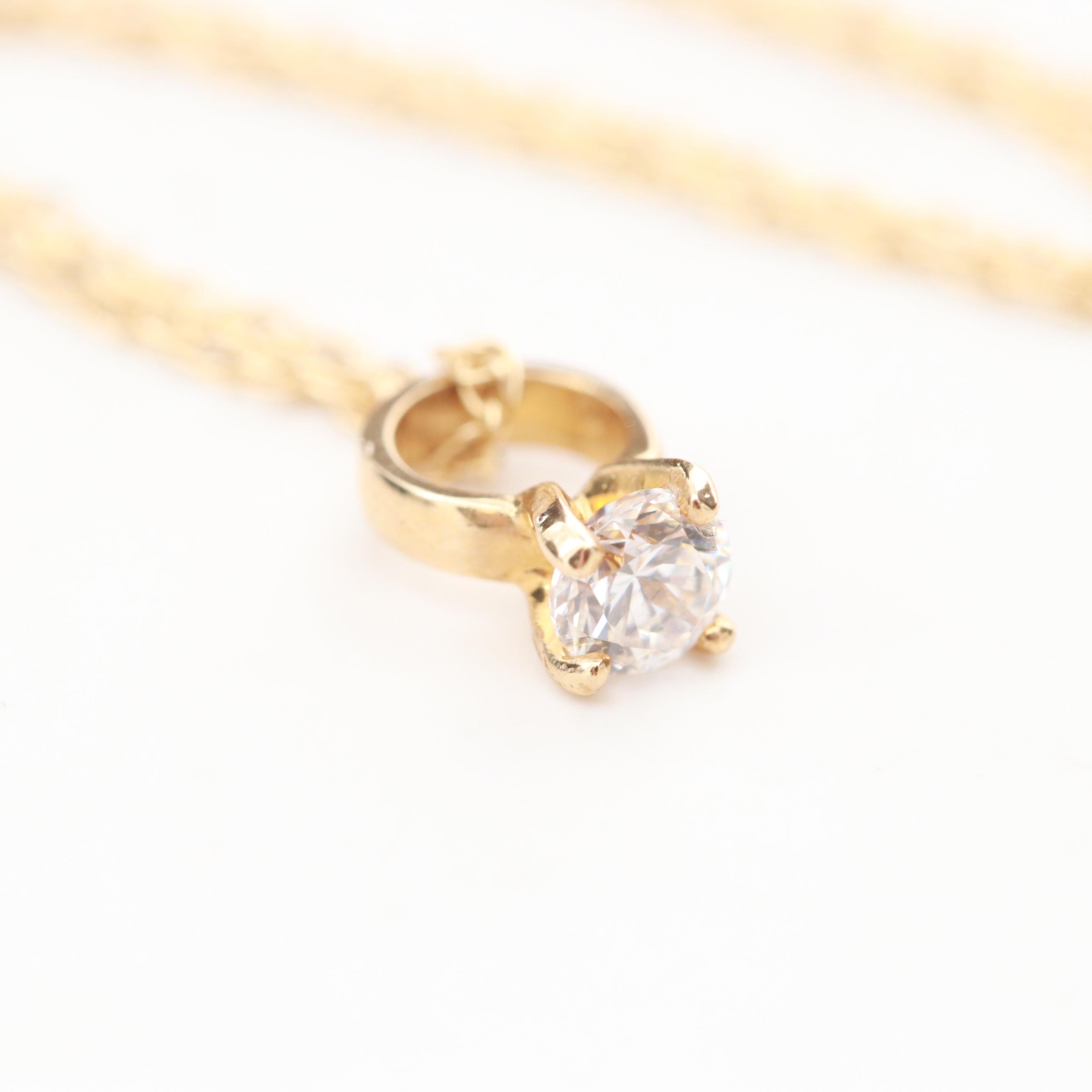 14K Yellow Gold Necklace with Diamond and Cubic Zirconia Pendants