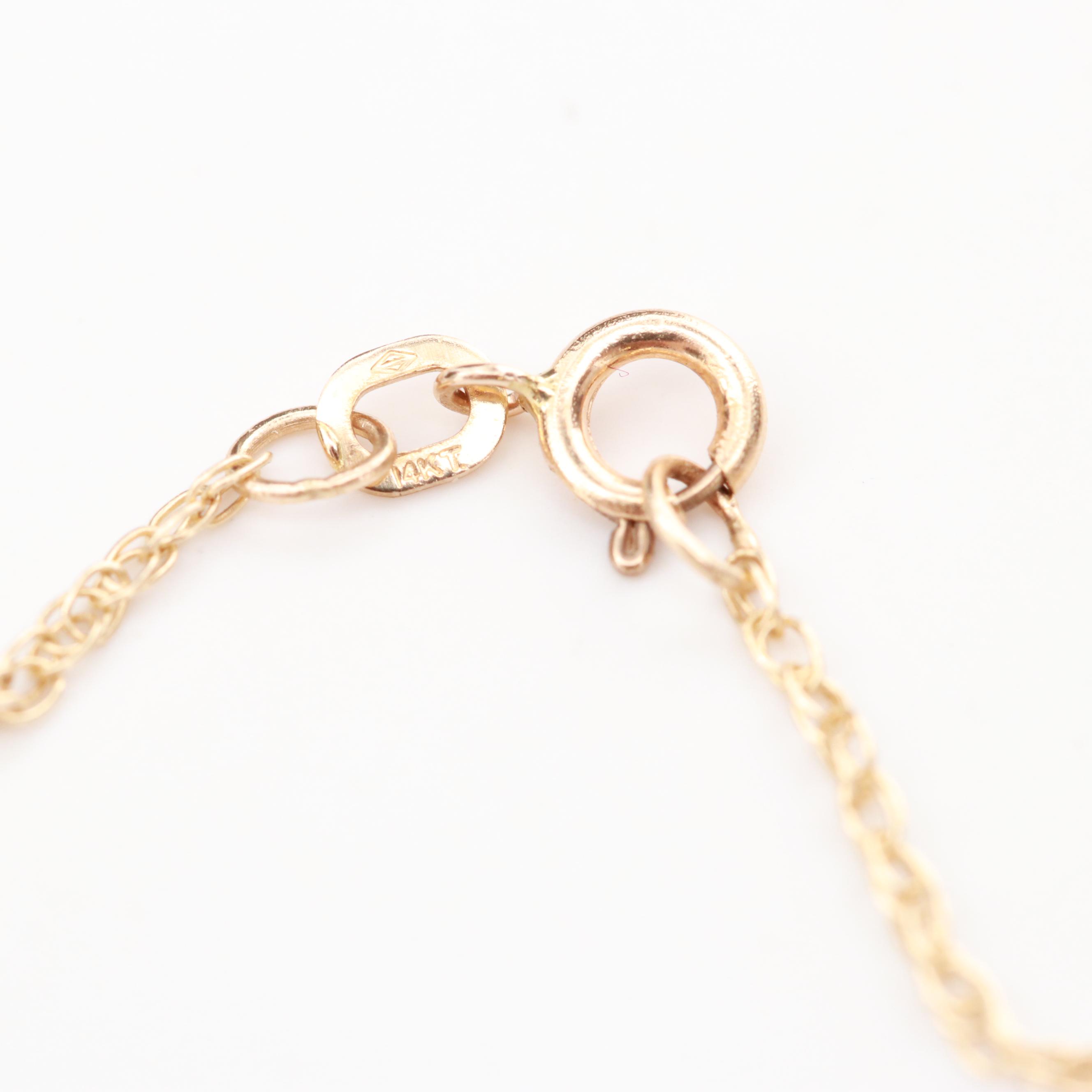 14K Yellow Gold Necklace with Diamond and Cubic Zirconia Pendants