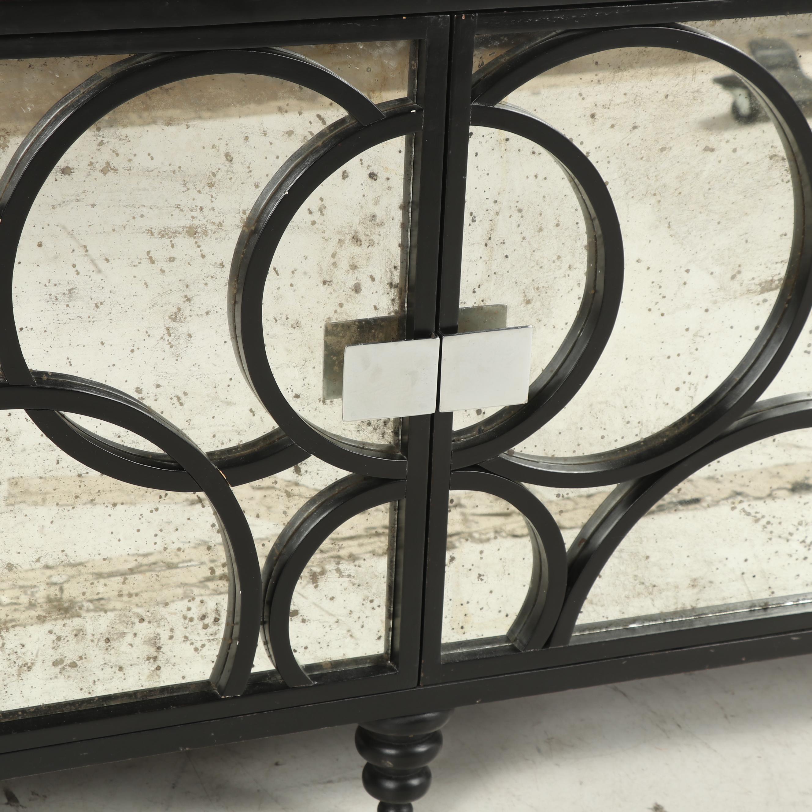 Contemporary Ebonized and Mirrored Front Credenza