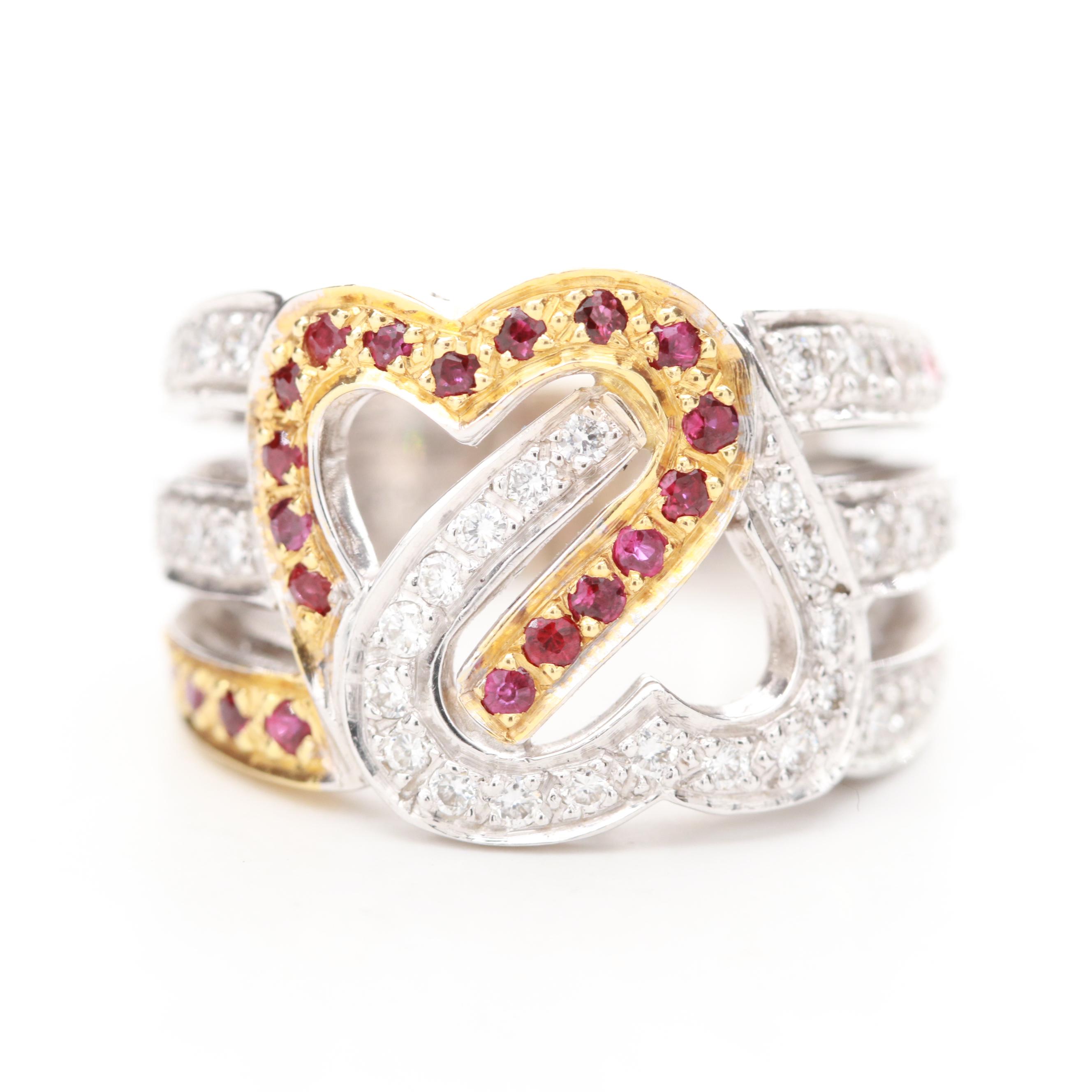 Andrew Sarosi 18K White Gold Diamond and Heart Ring with 18K Yellow Gold Accents