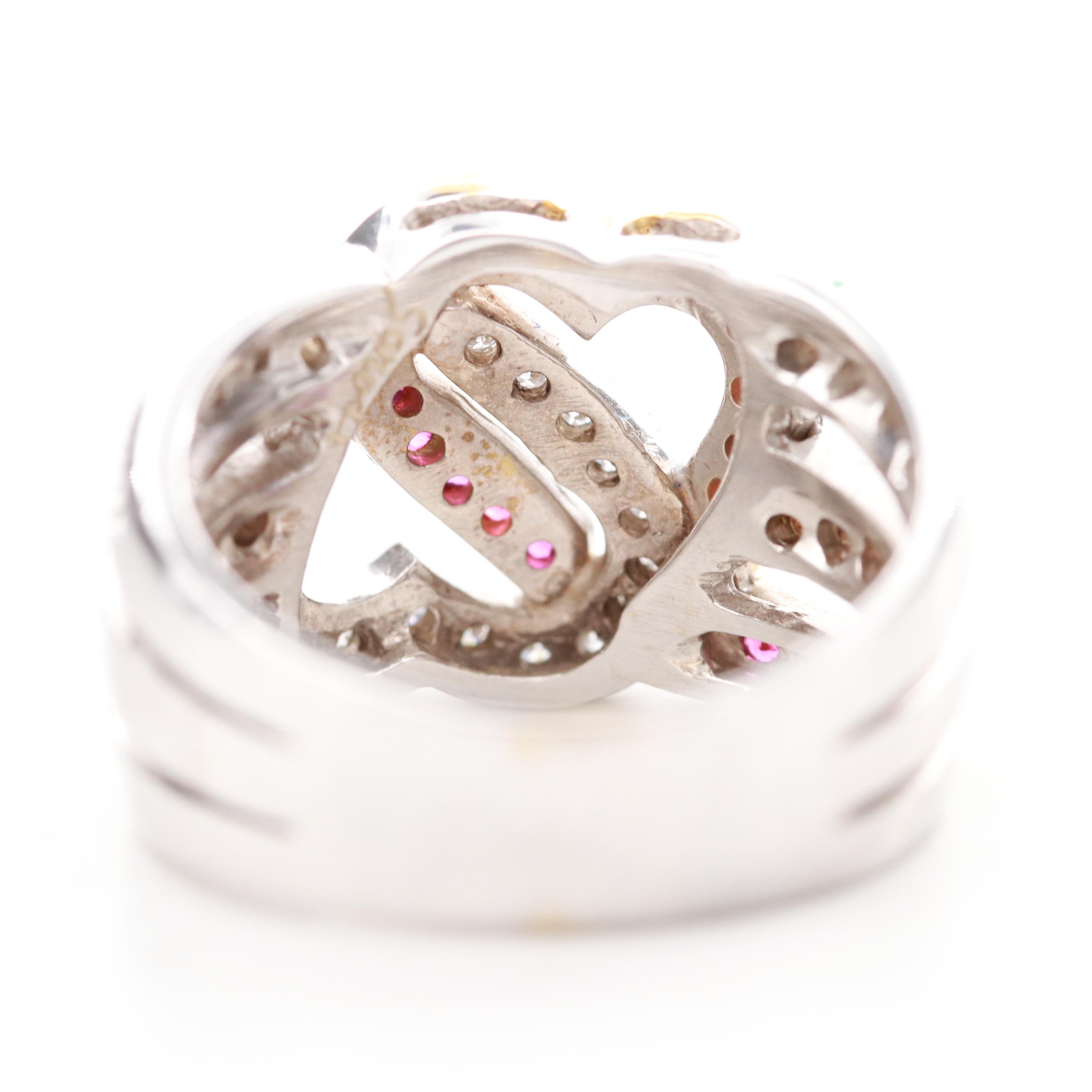 Andrew Sarosi 18K White Gold Diamond and Heart Ring with 18K Yellow Gold Accents