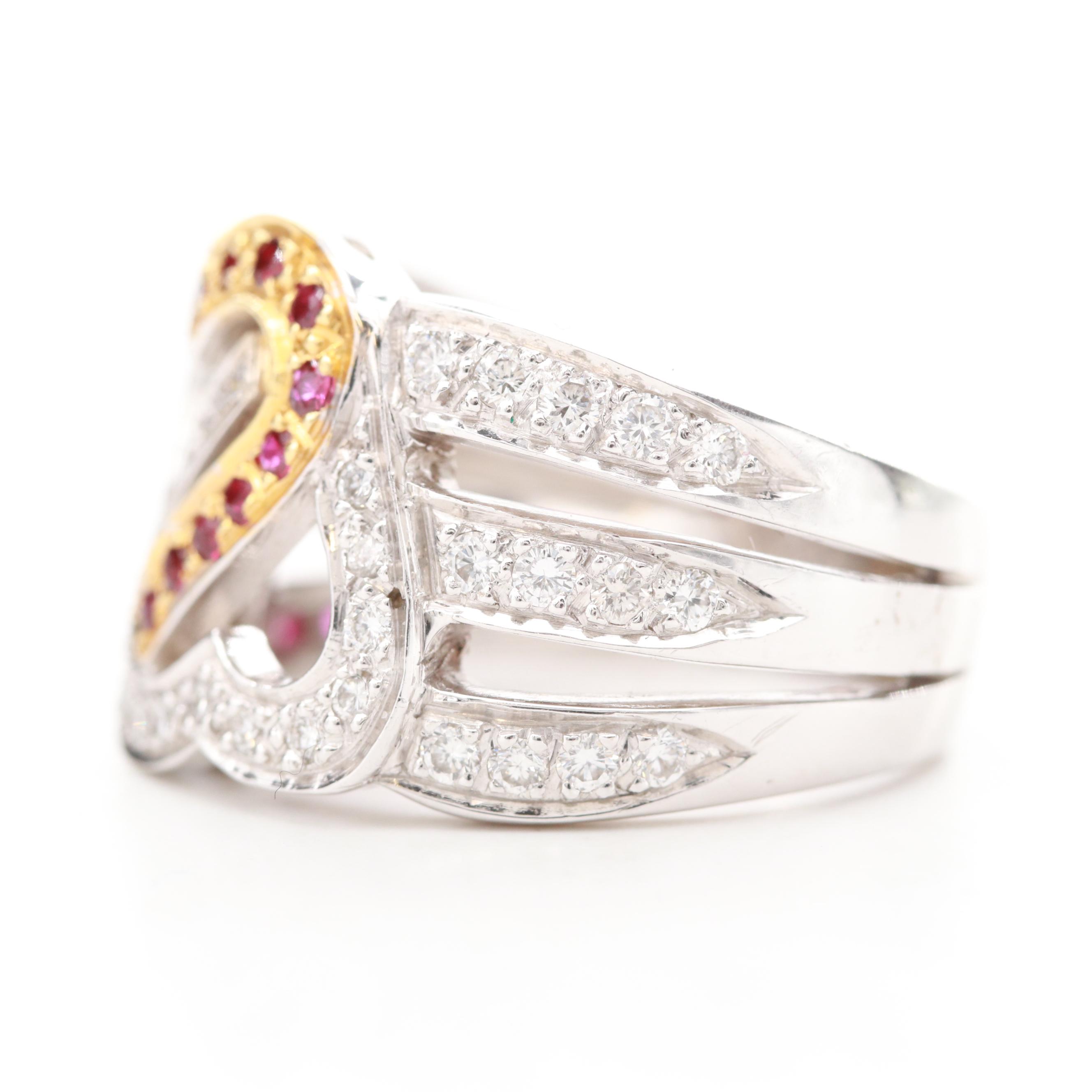 Andrew Sarosi 18K White Gold Diamond and Heart Ring with 18K Yellow Gold Accents