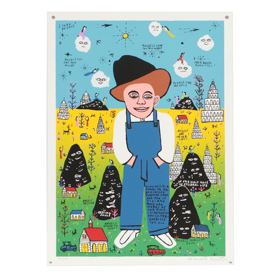 Howard Finster Limited Edition Serigraph "Elvis at 3 is a Angel to Me"