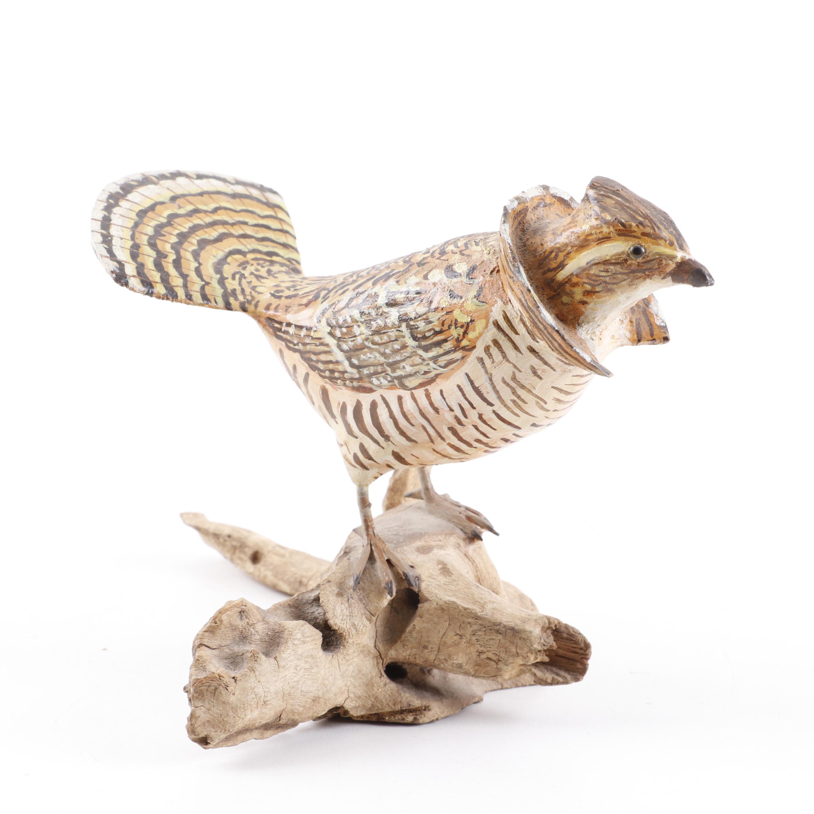 Bernard Blake Sculpture "Hand Carved Ruffed Grouse"