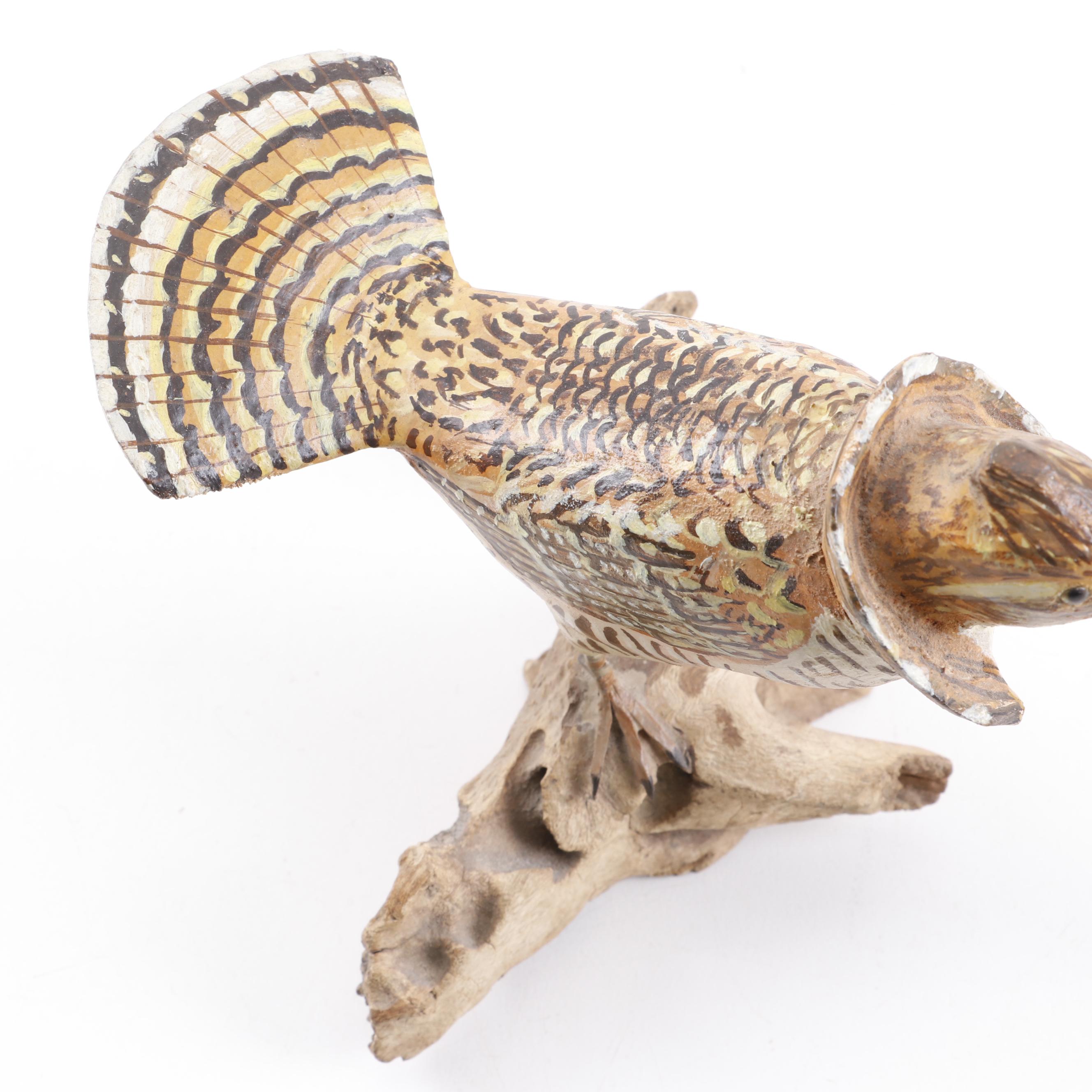 Bernard Blake Sculpture "Hand Carved Ruffed Grouse"