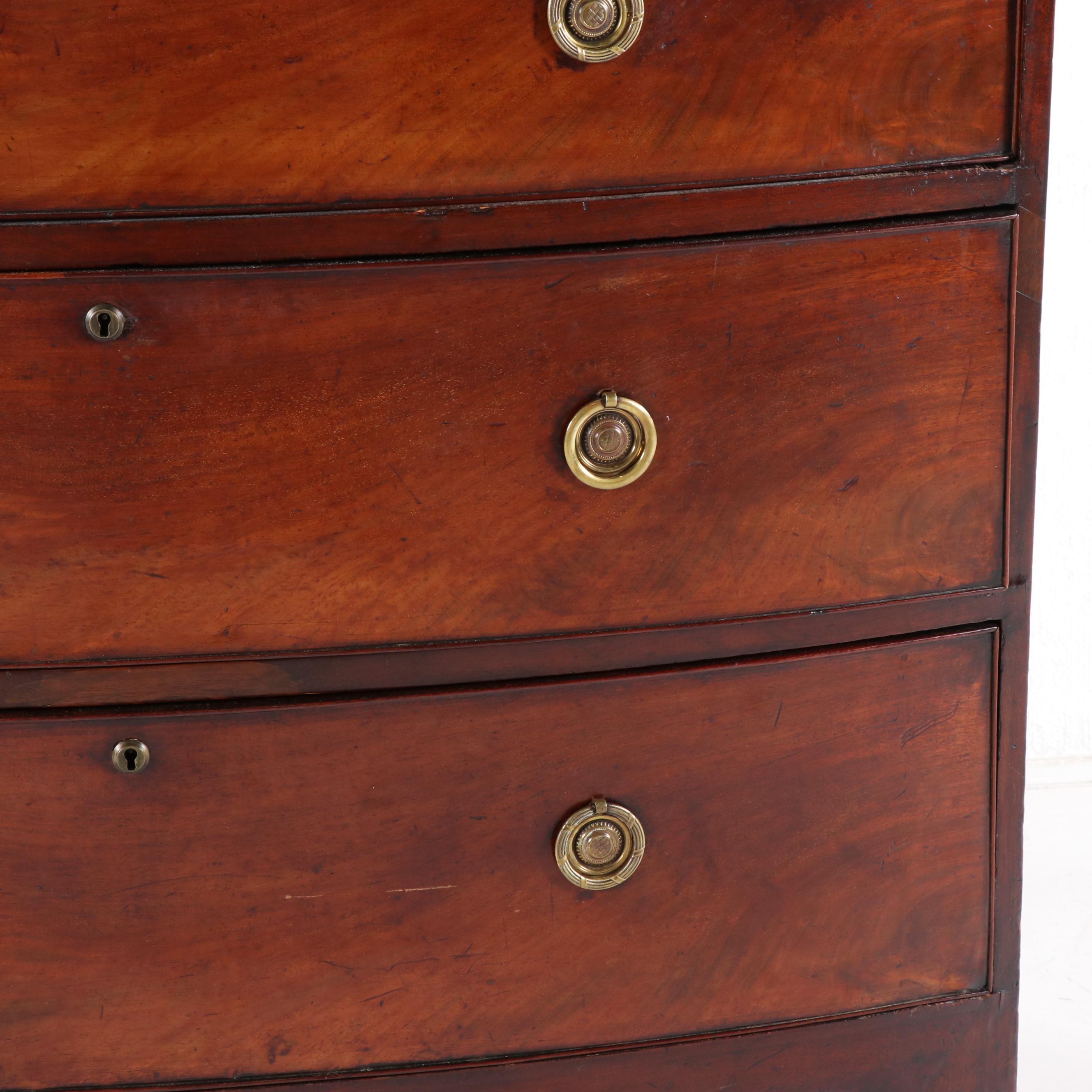 English Regency Period Walnut Bow Front Chest, Circa 1830