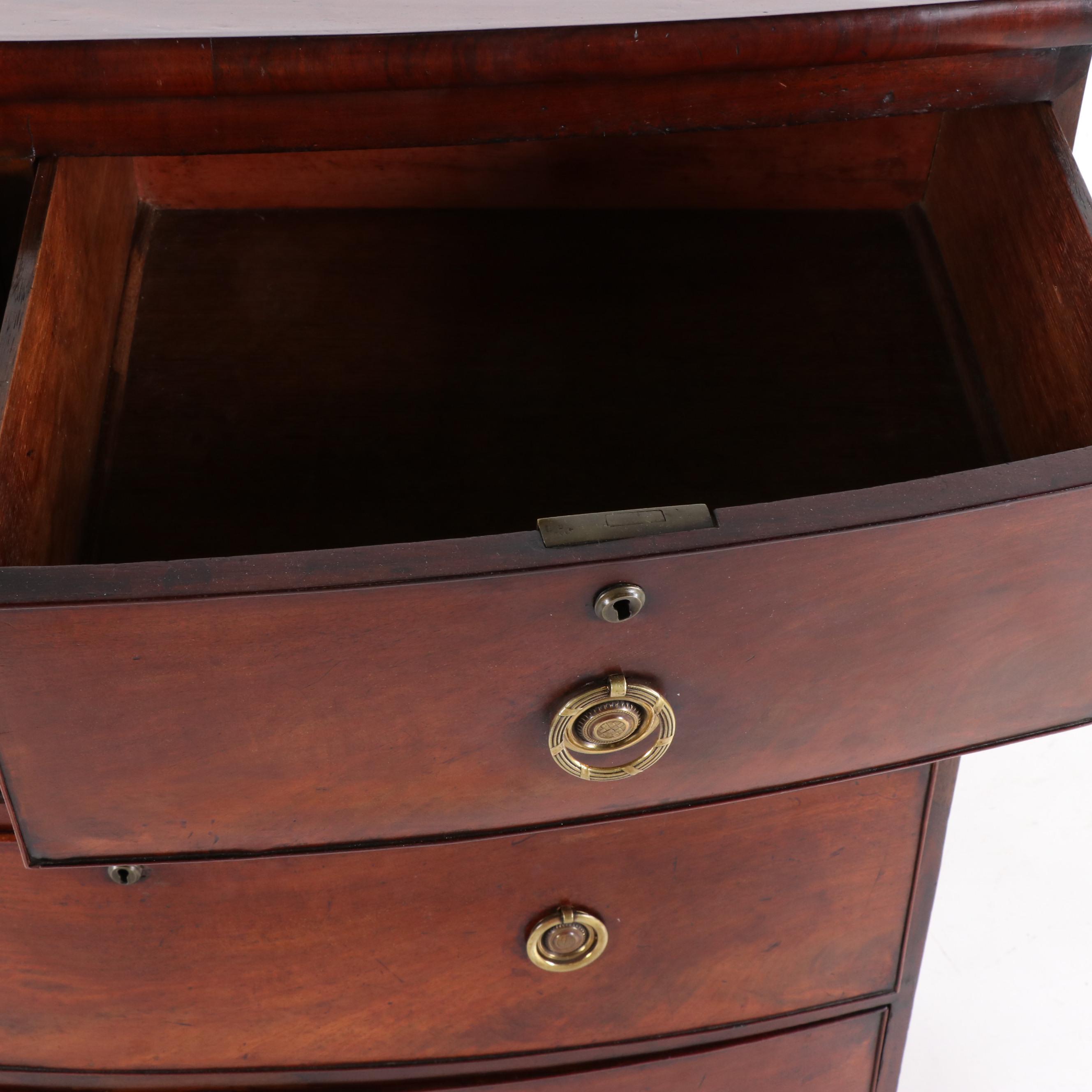 English Regency Period Walnut Bow Front Chest, Circa 1830