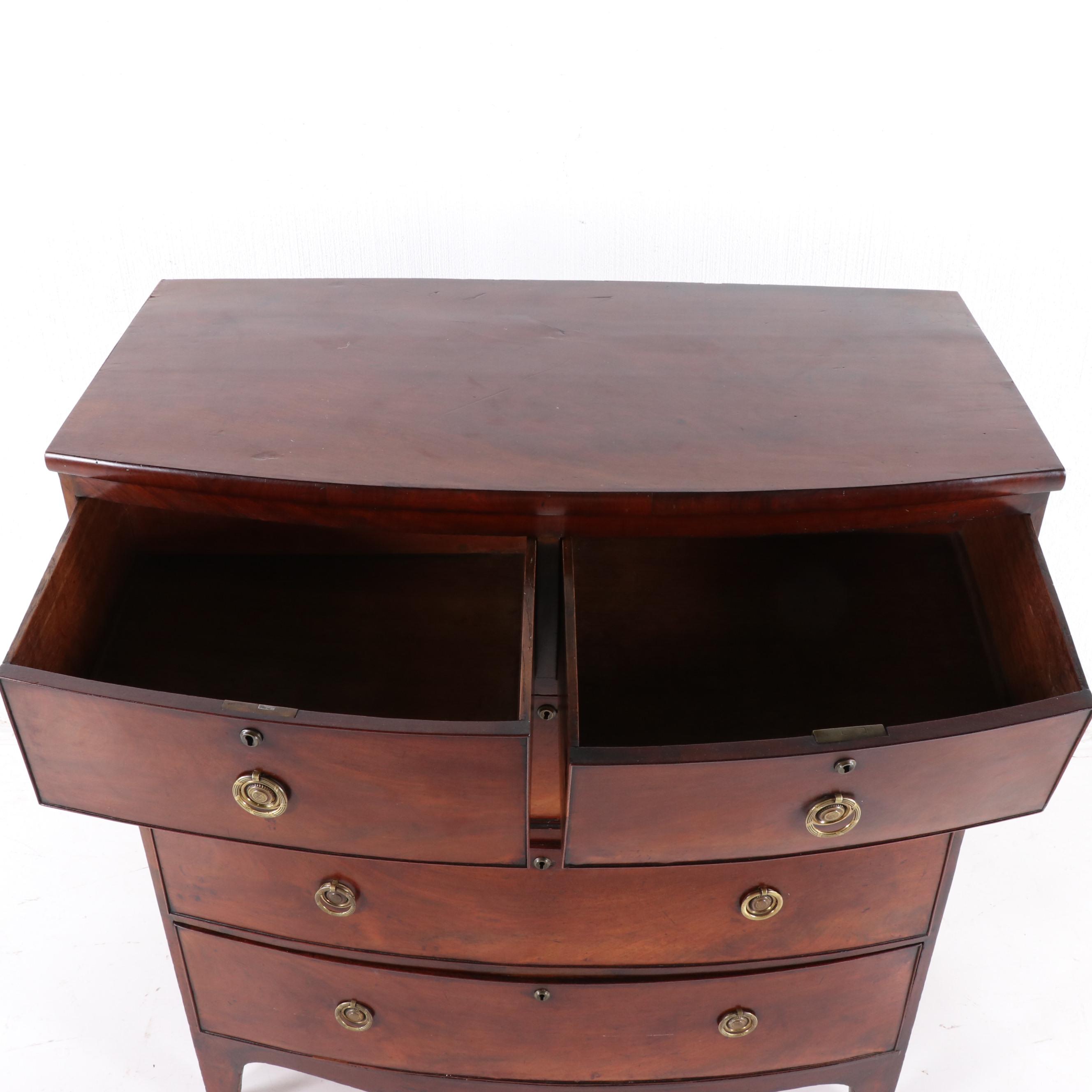 English Regency Period Walnut Bow Front Chest, Circa 1830