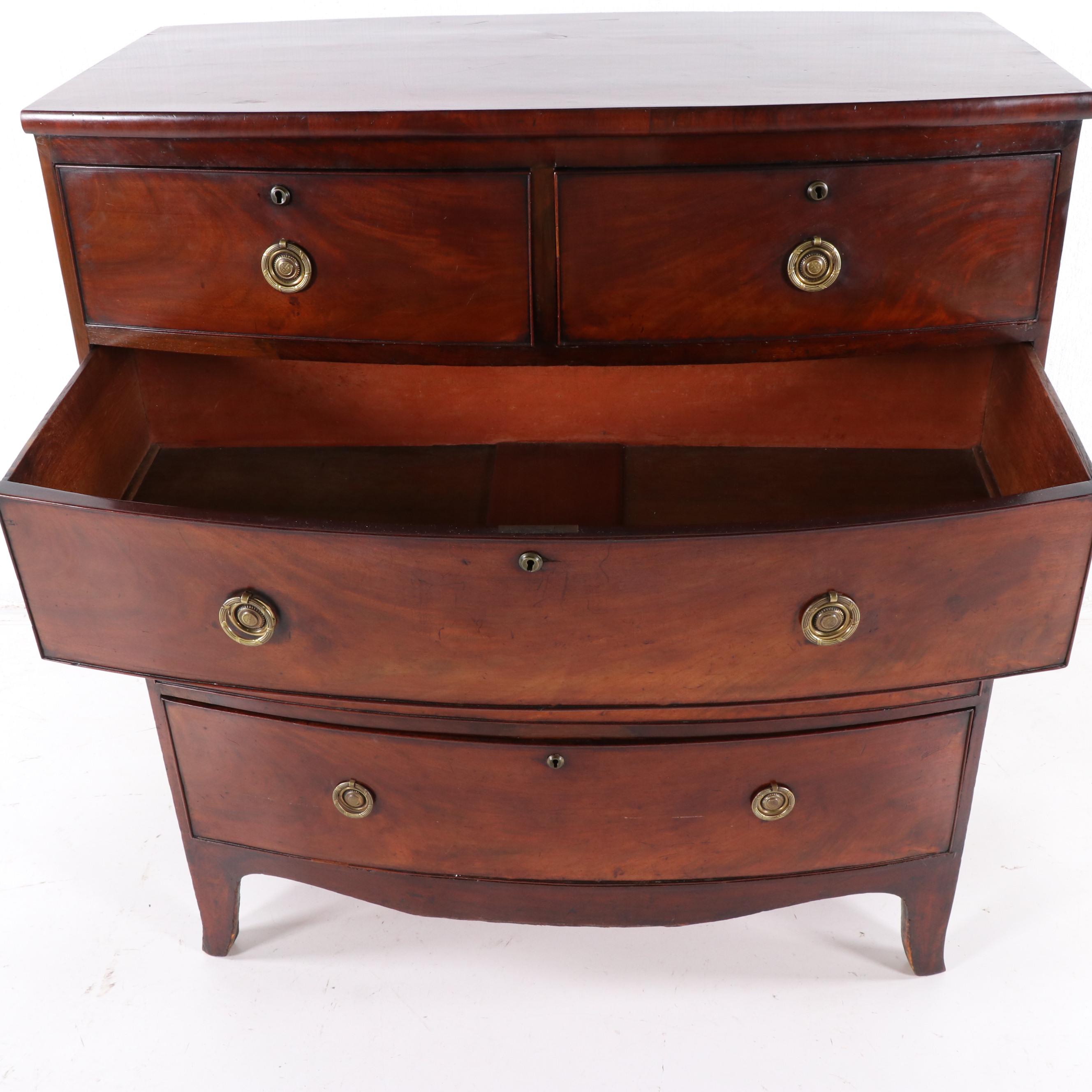 English Regency Period Walnut Bow Front Chest, Circa 1830