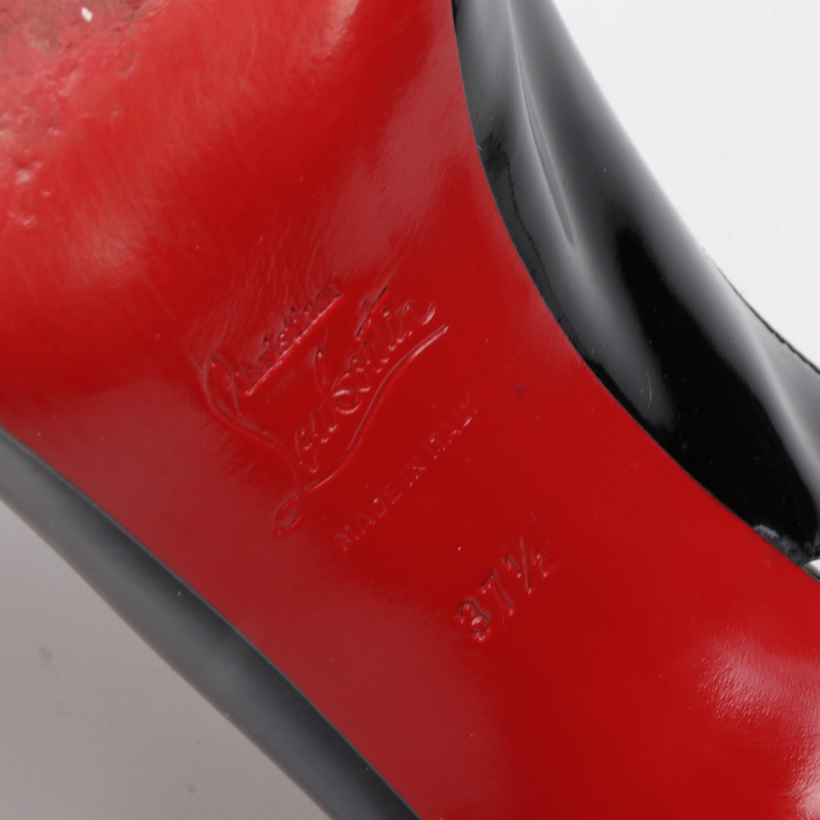 Christian Louboutin Paris Black Patent Leather Peep-Toe High Heel Slingbacks