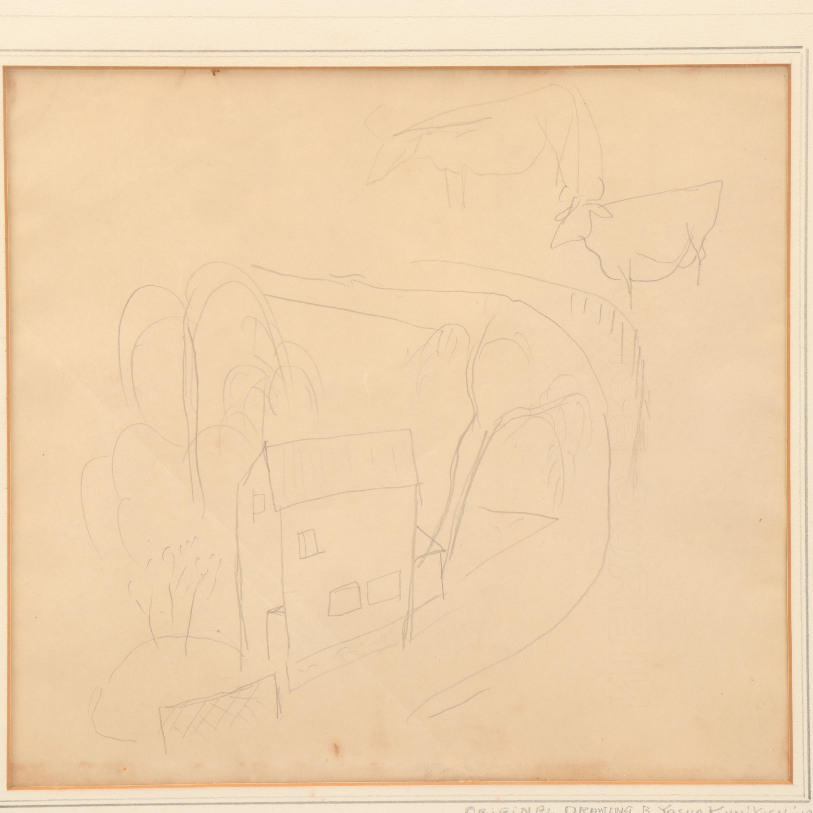 Pastoral Landscape Drawing Attributed to Yasuo Kuniyoshi