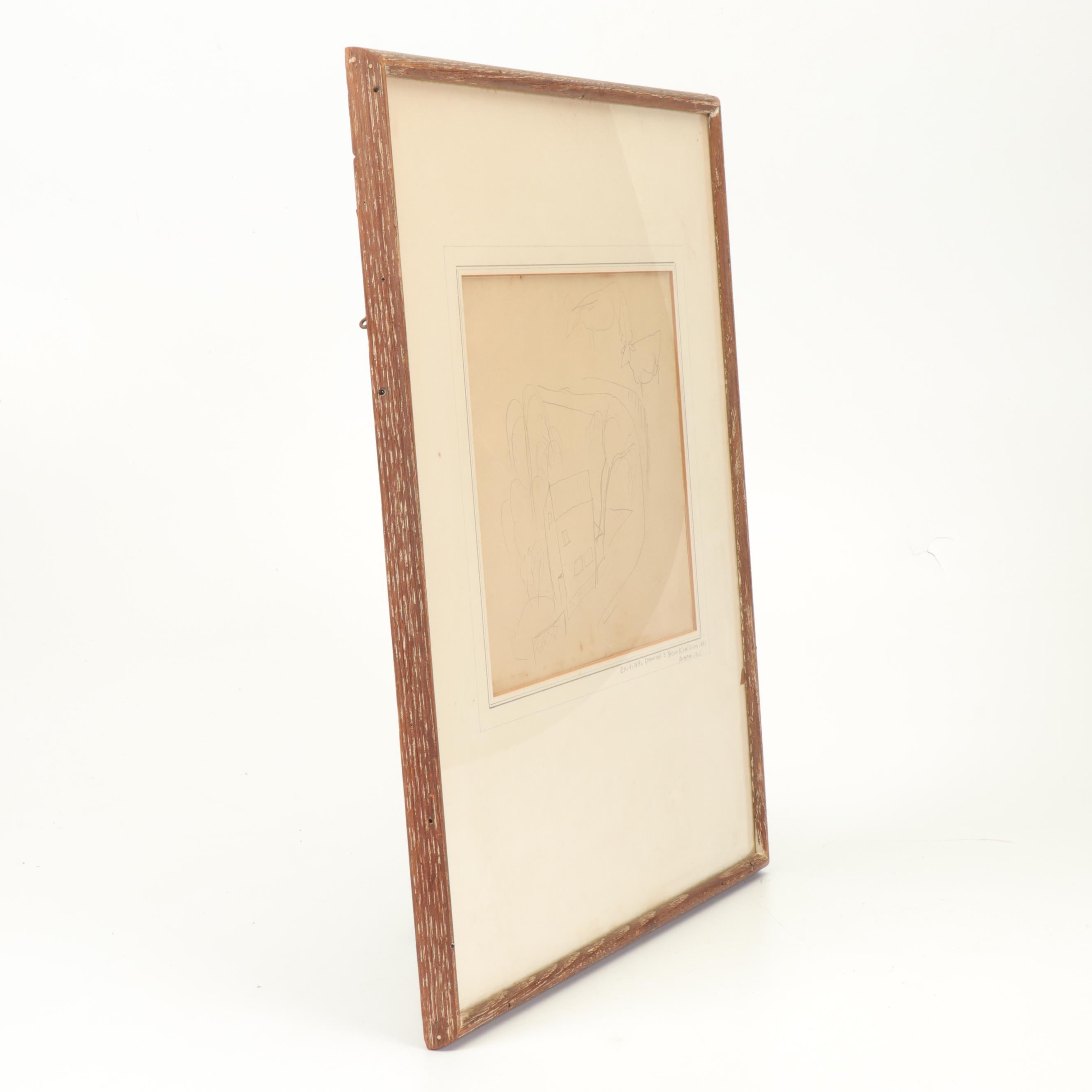 Pastoral Landscape Drawing Attributed to Yasuo Kuniyoshi