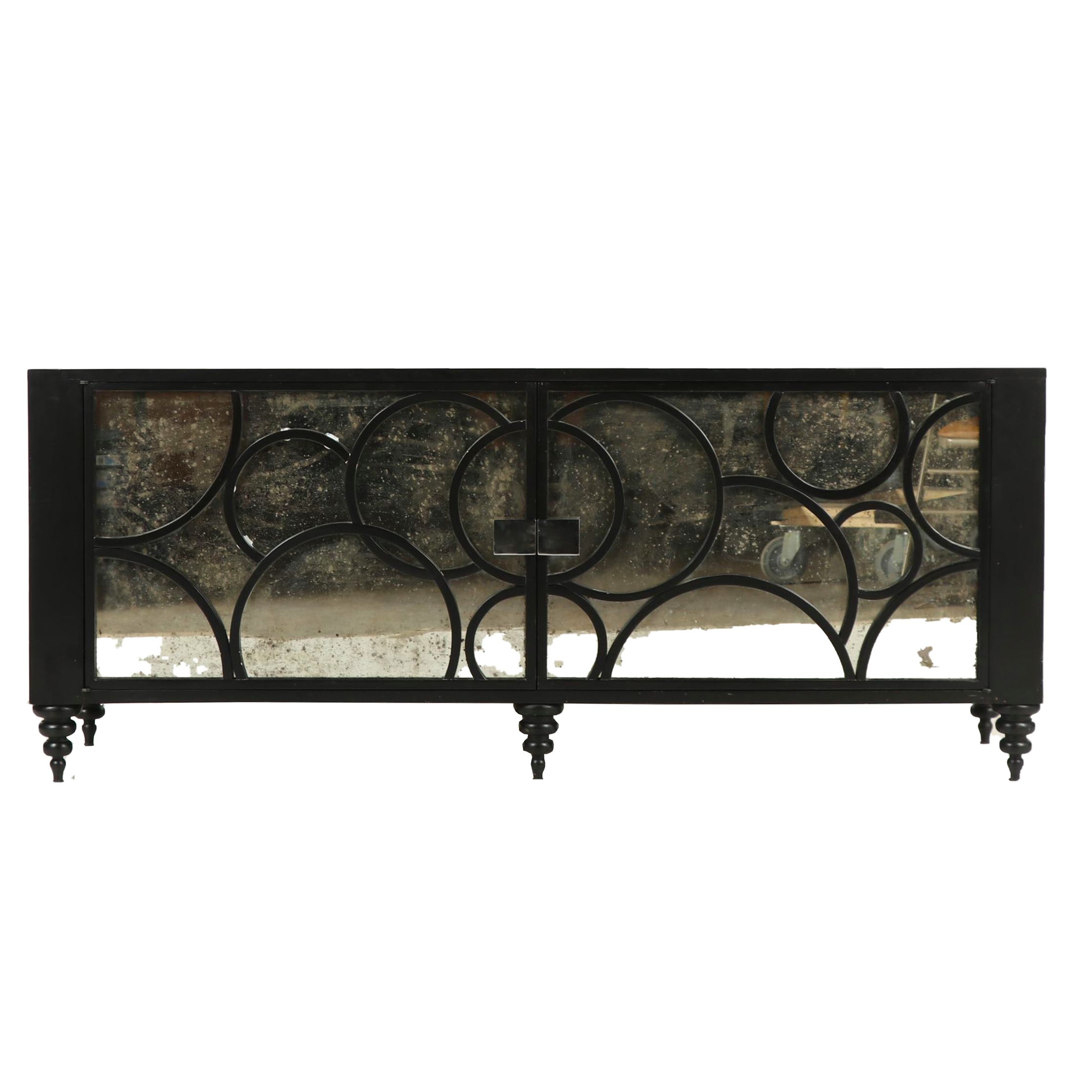 Contemporary Ebonized and Mirrored Front Credenza