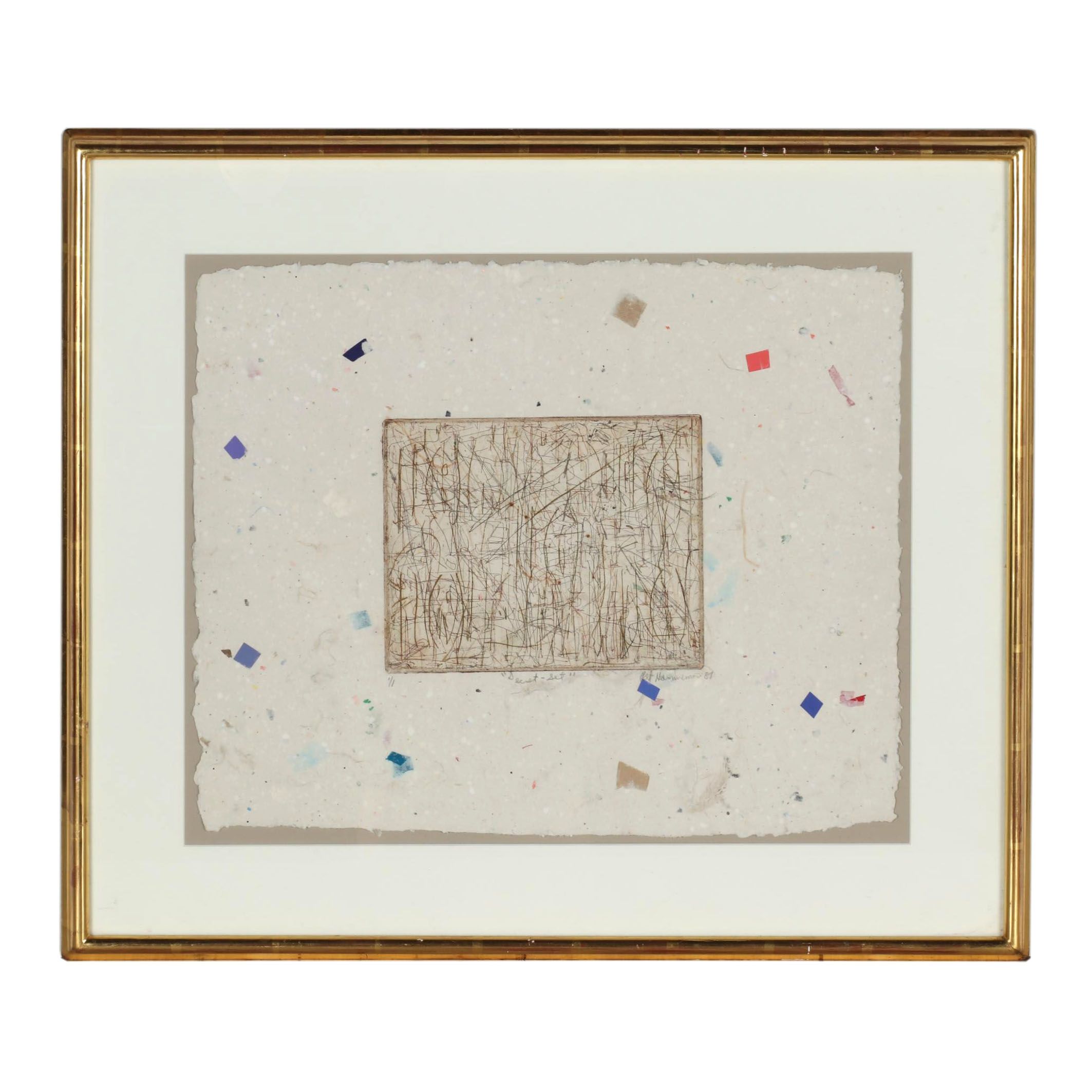 Pat Hammerman Monoprint Etching on Handmade Mixed Media Paper "Secret-Set"