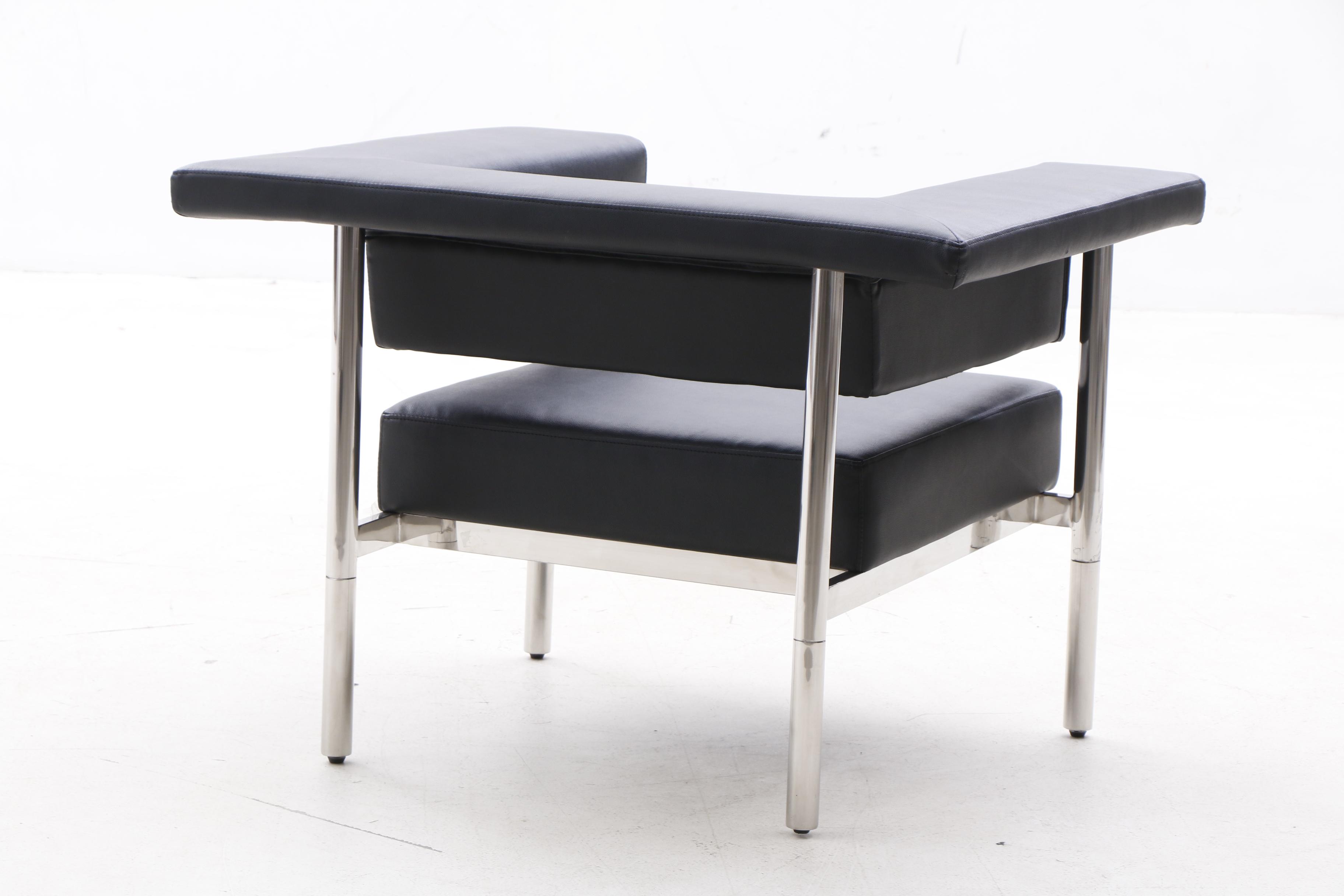 Modernist Leather and Chrome Armchair, Contemporary