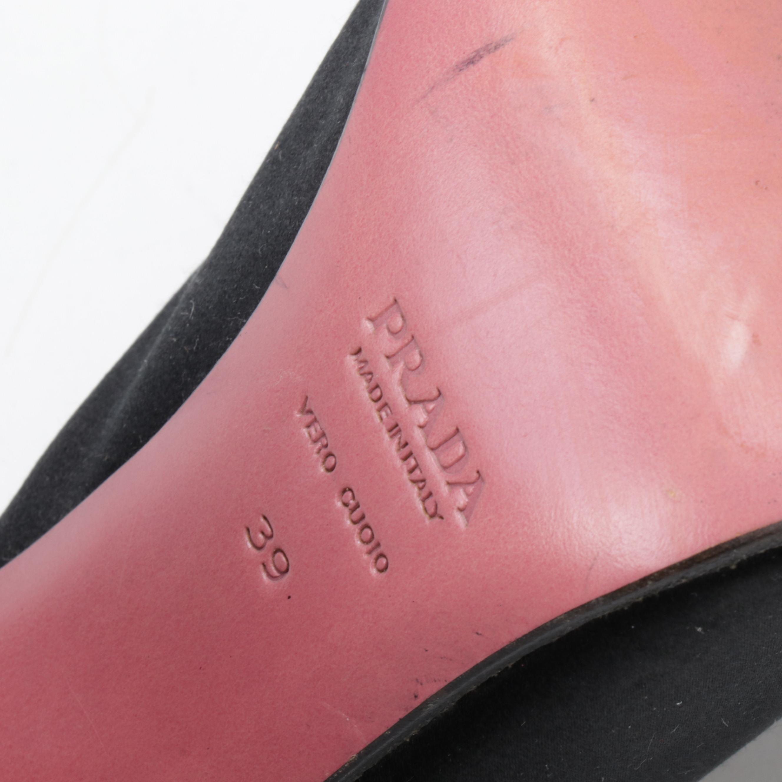 Prada Black Satin High Heel Open Toe Mules