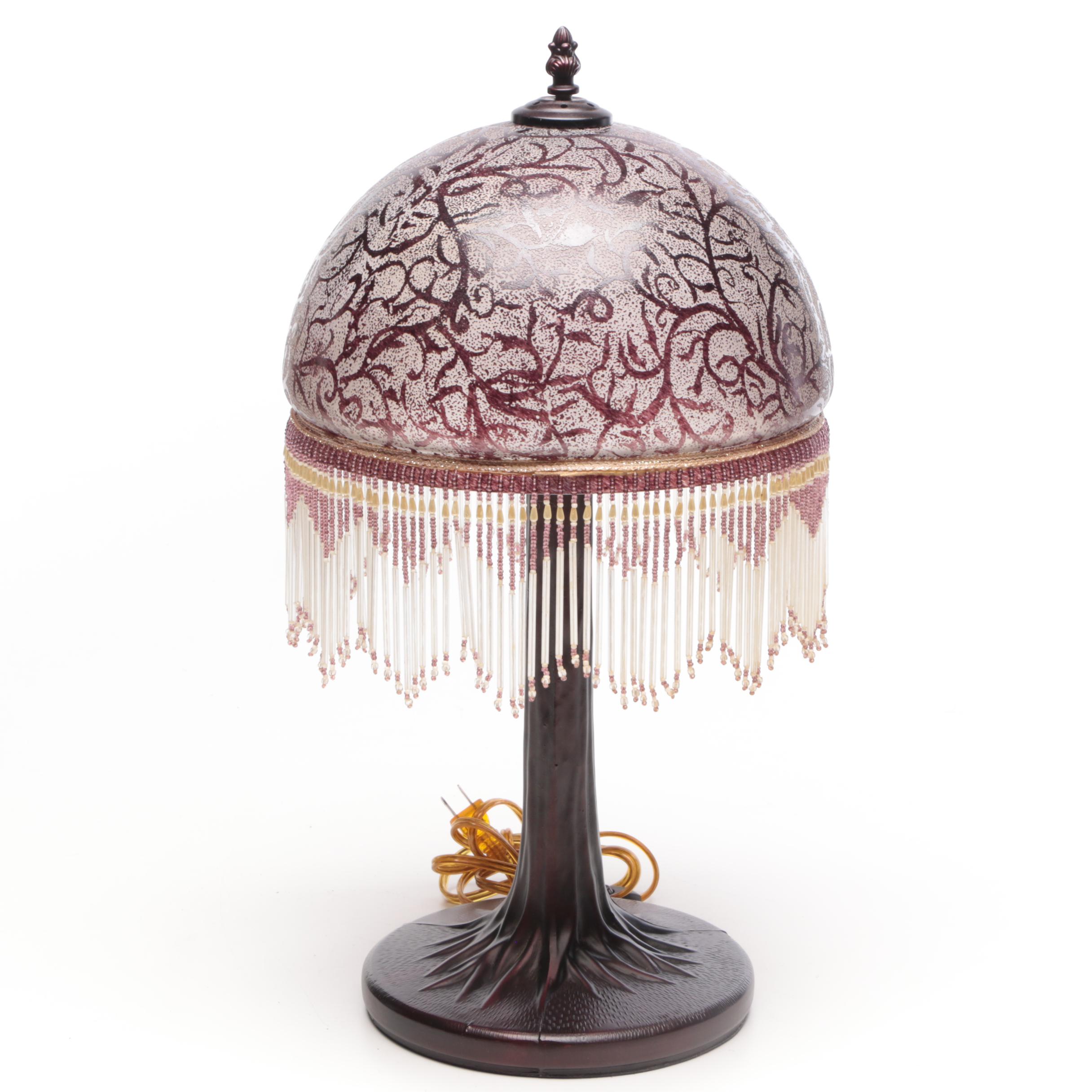 Art Nouveau Style Table Lamp with Bead Embellished Shade