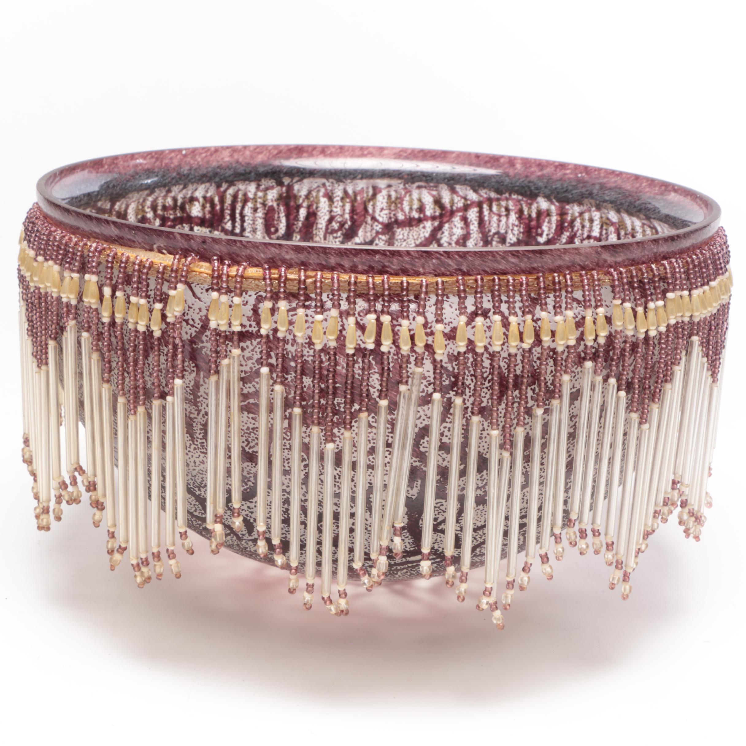 Art Nouveau Style Table Lamp with Bead Embellished Shade